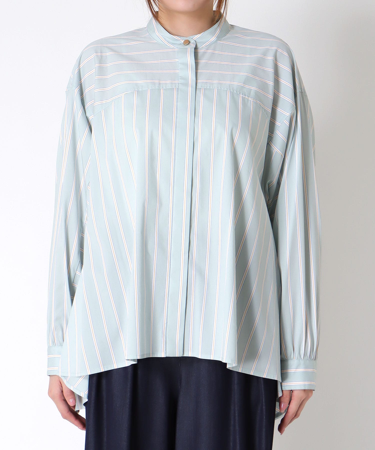 ストライプフレアーシャツブラウス