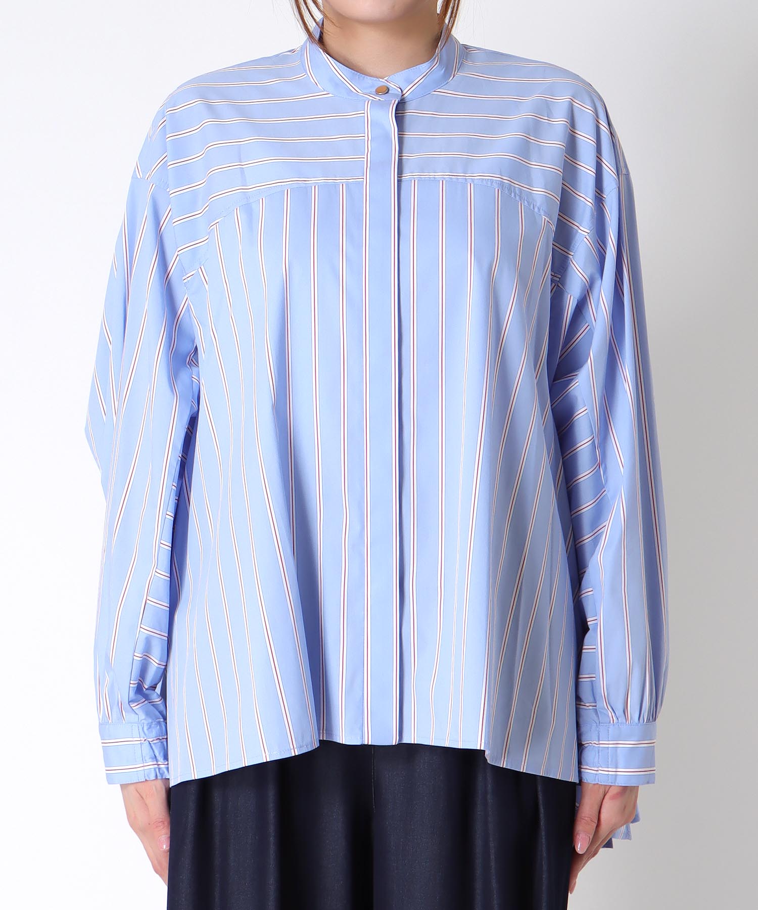 ストライプフレアーシャツブラウス