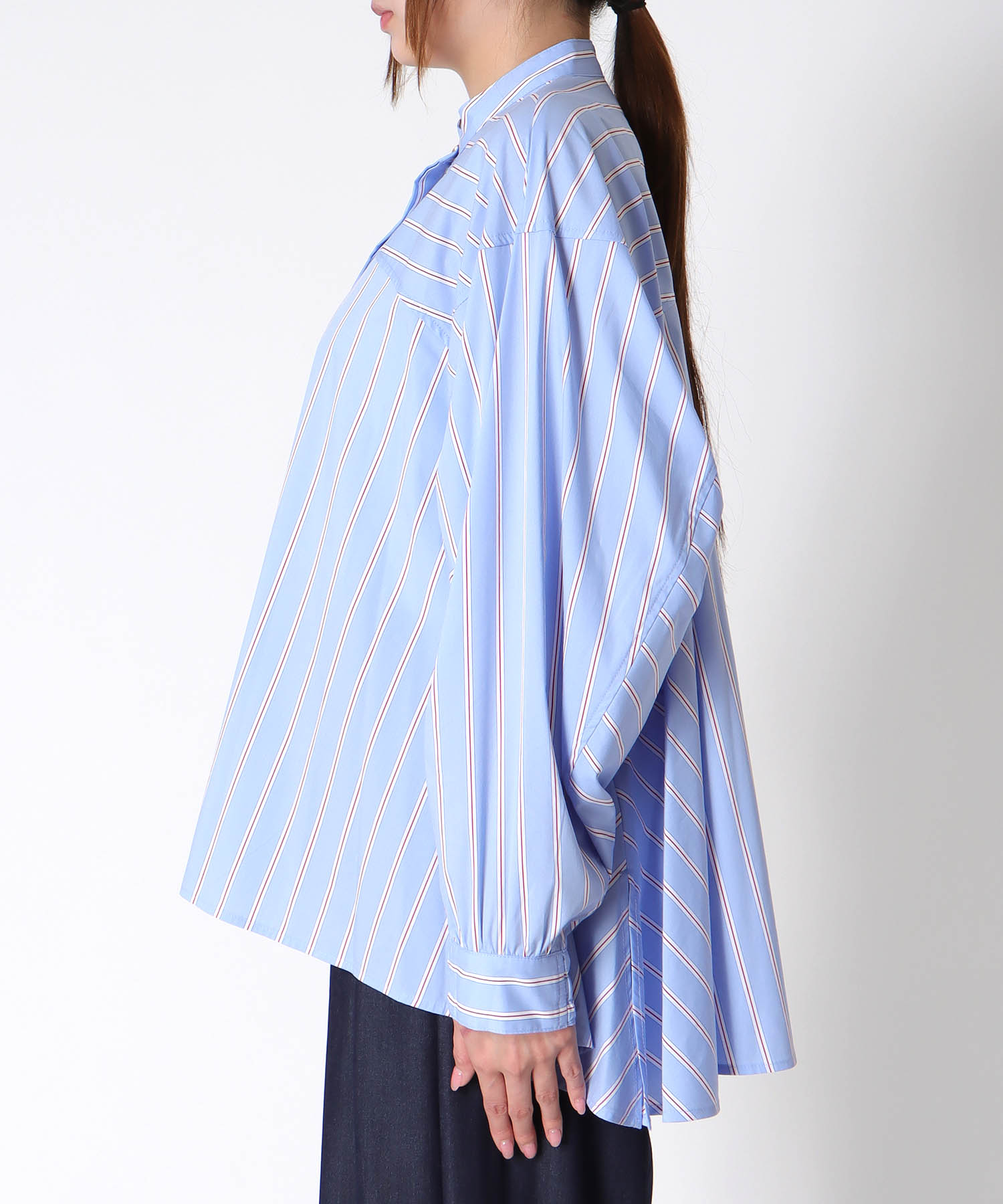 ストライプフレアーシャツブラウス