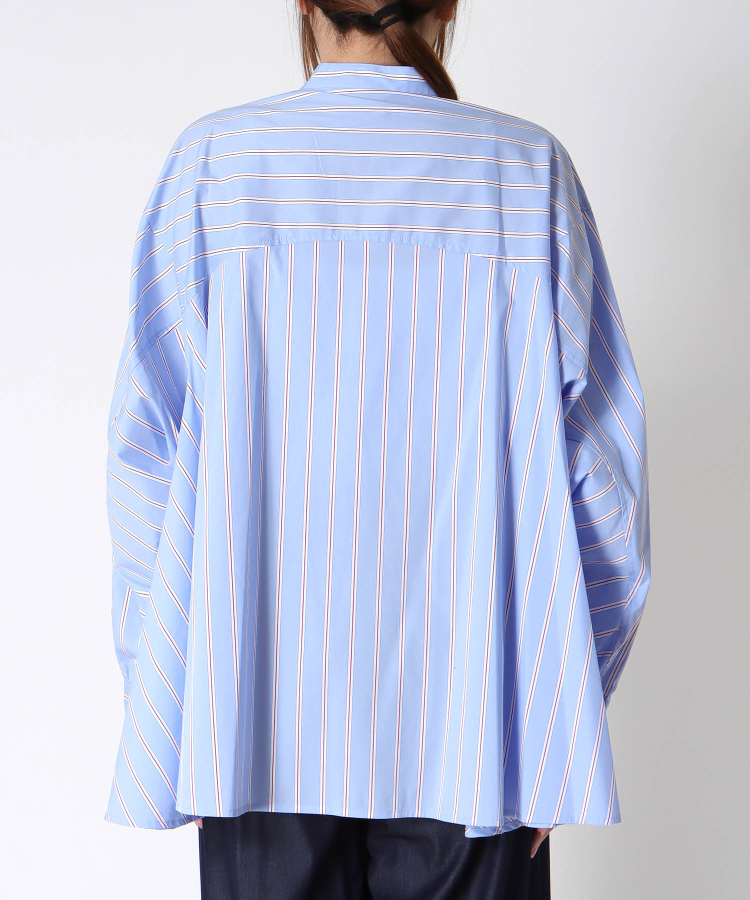 ストライプフレアーシャツブラウス