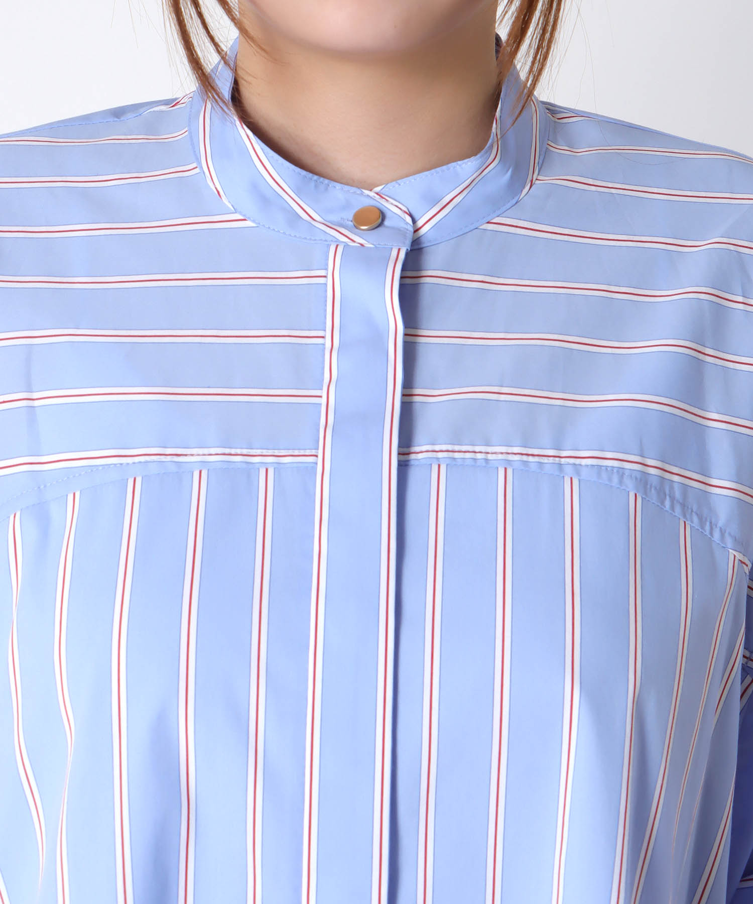 ストライプフレアーシャツブラウス