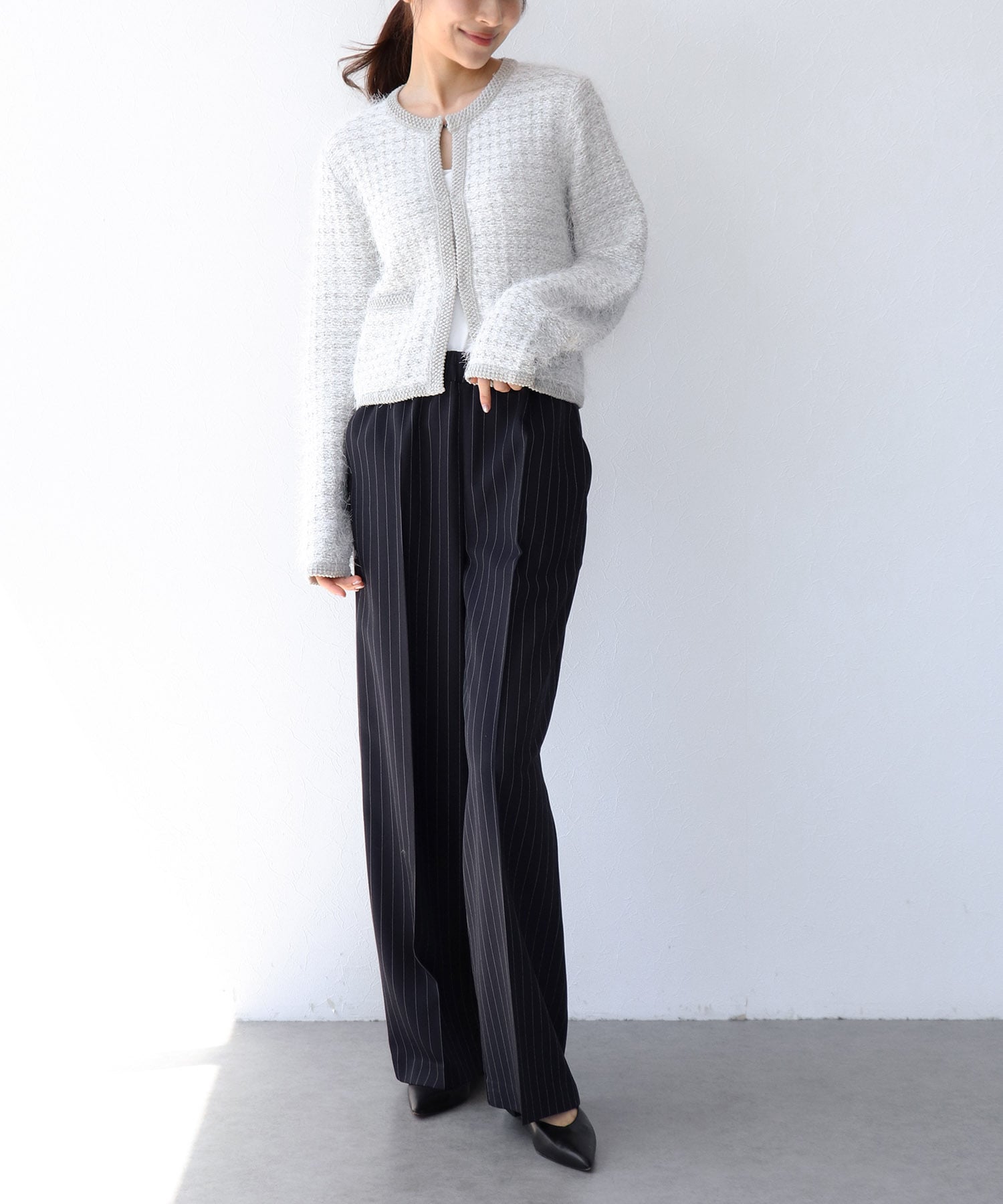 ファンシーMIXノーカラーカーディガン