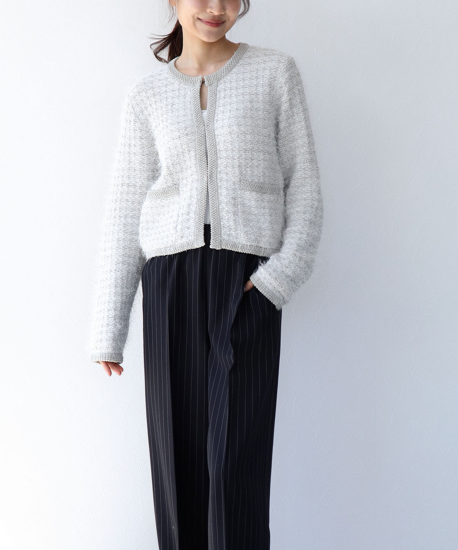 ファンシーMIXノーカラーカーディガン