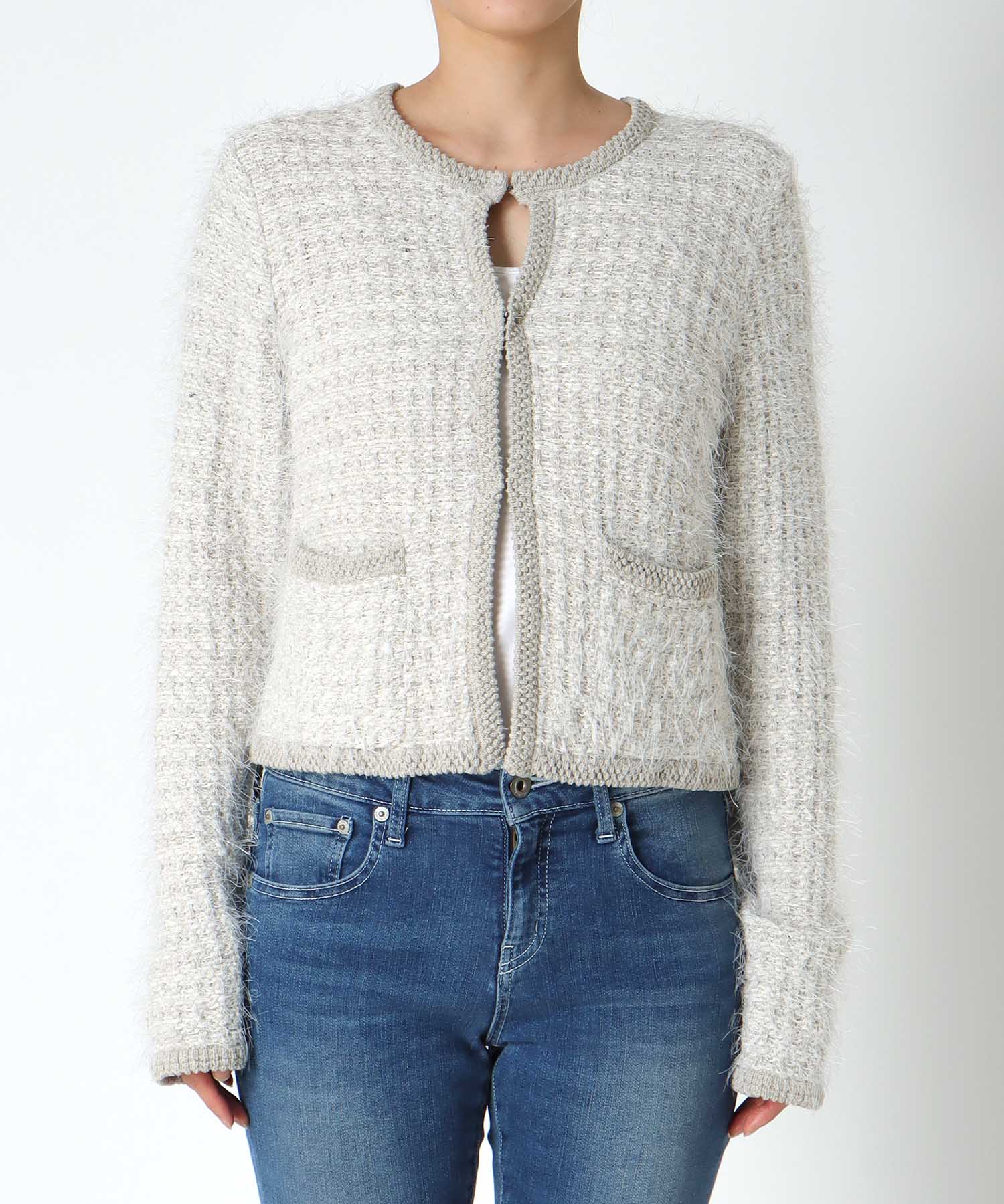 ファンシーMIXノーカラーカーディガン