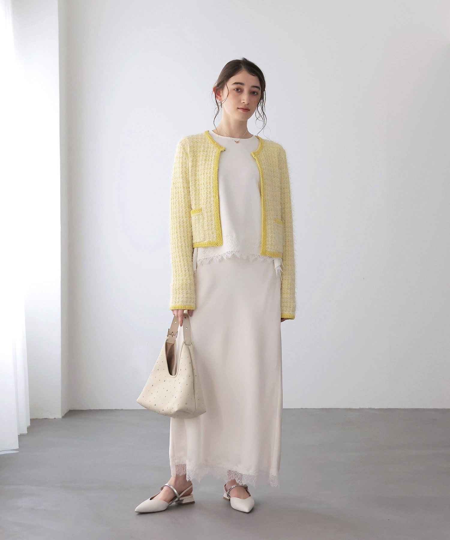 ファンシーMIXノーカラーカーディガン