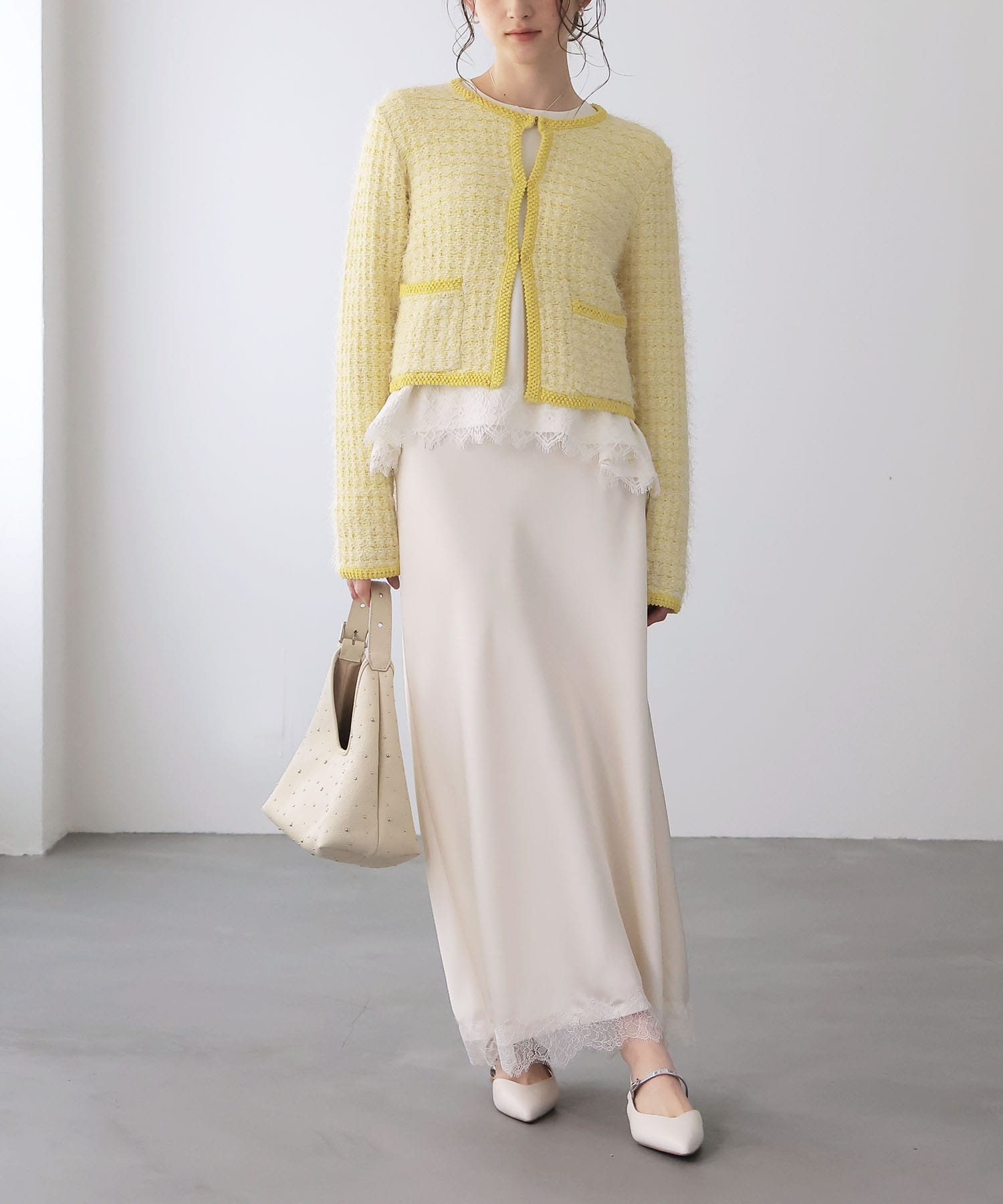 ファンシーMIXノーカラーカーディガン