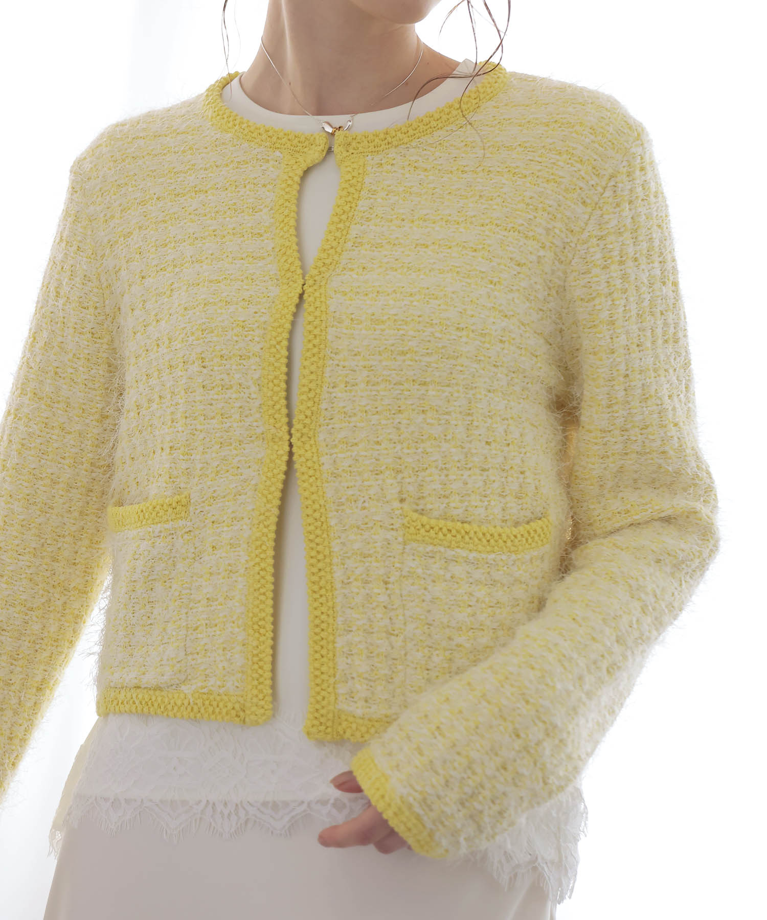 ファンシーMIXノーカラーカーディガン