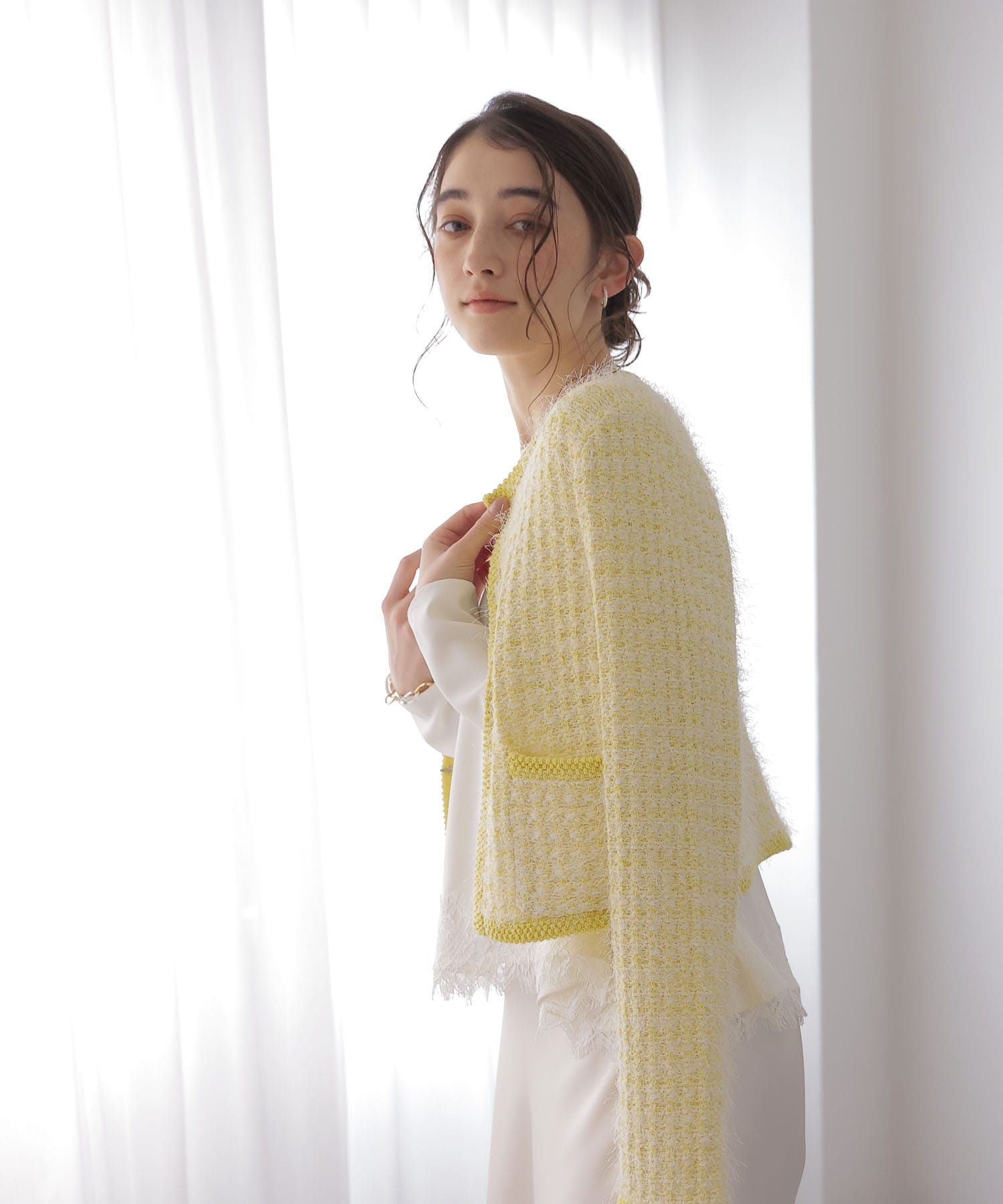 ファンシーMIXノーカラーカーディガン