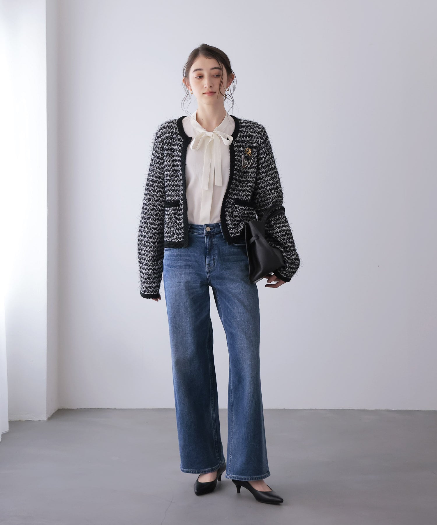 ファンシーMIXノーカラーカーディガン