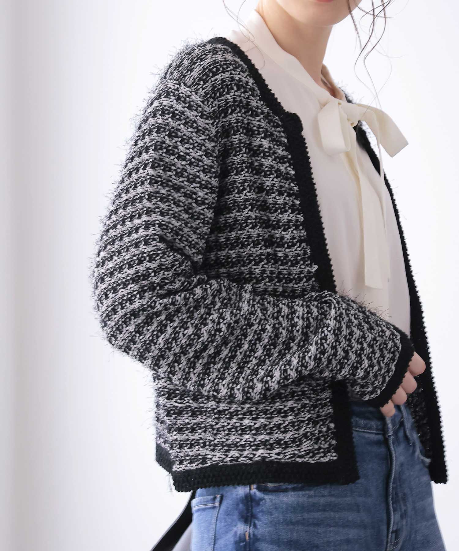 ファンシーMIXノーカラーカーディガン