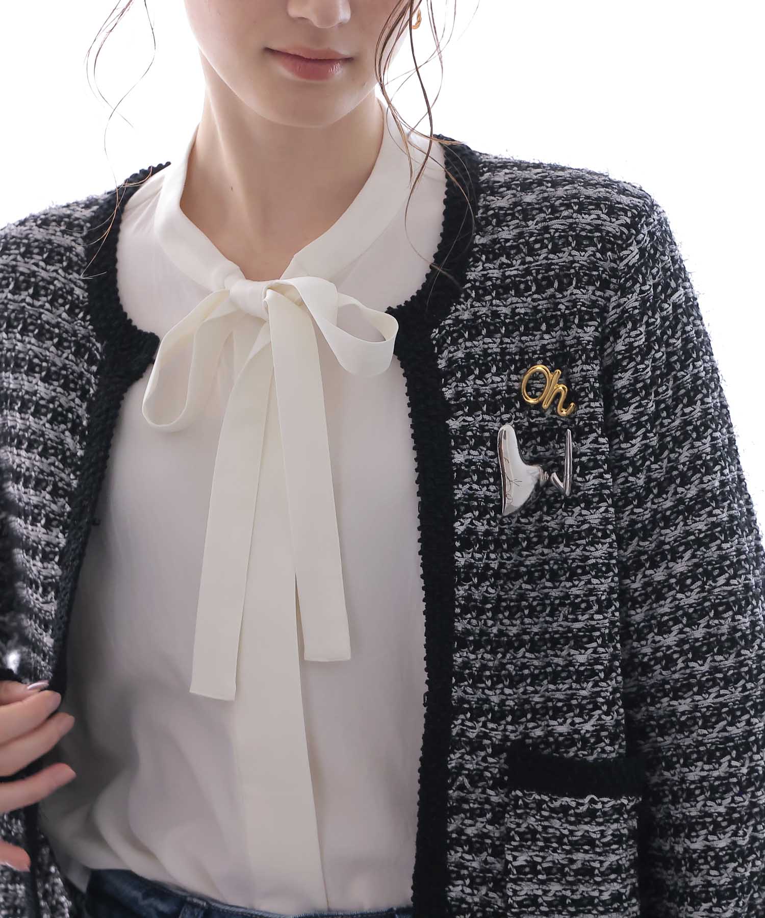 ファンシーMIXノーカラーカーディガン