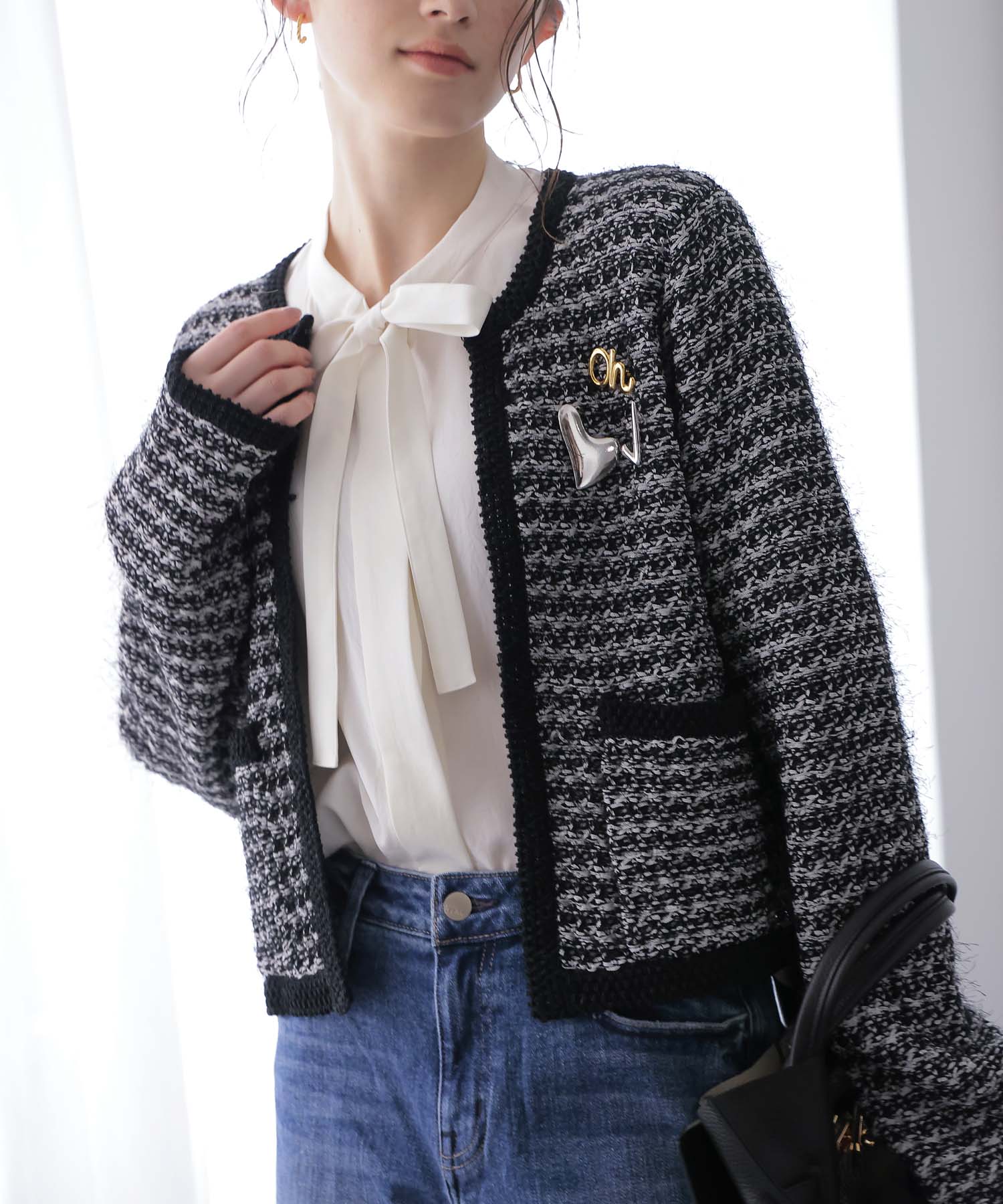 ファンシーMIXノーカラーカーディガン