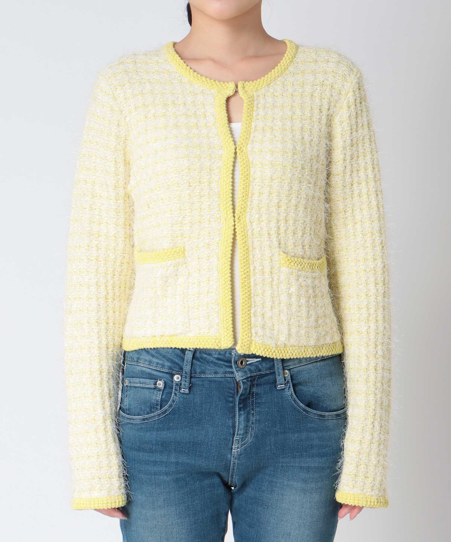 ファンシーMIXノーカラーカーディガン