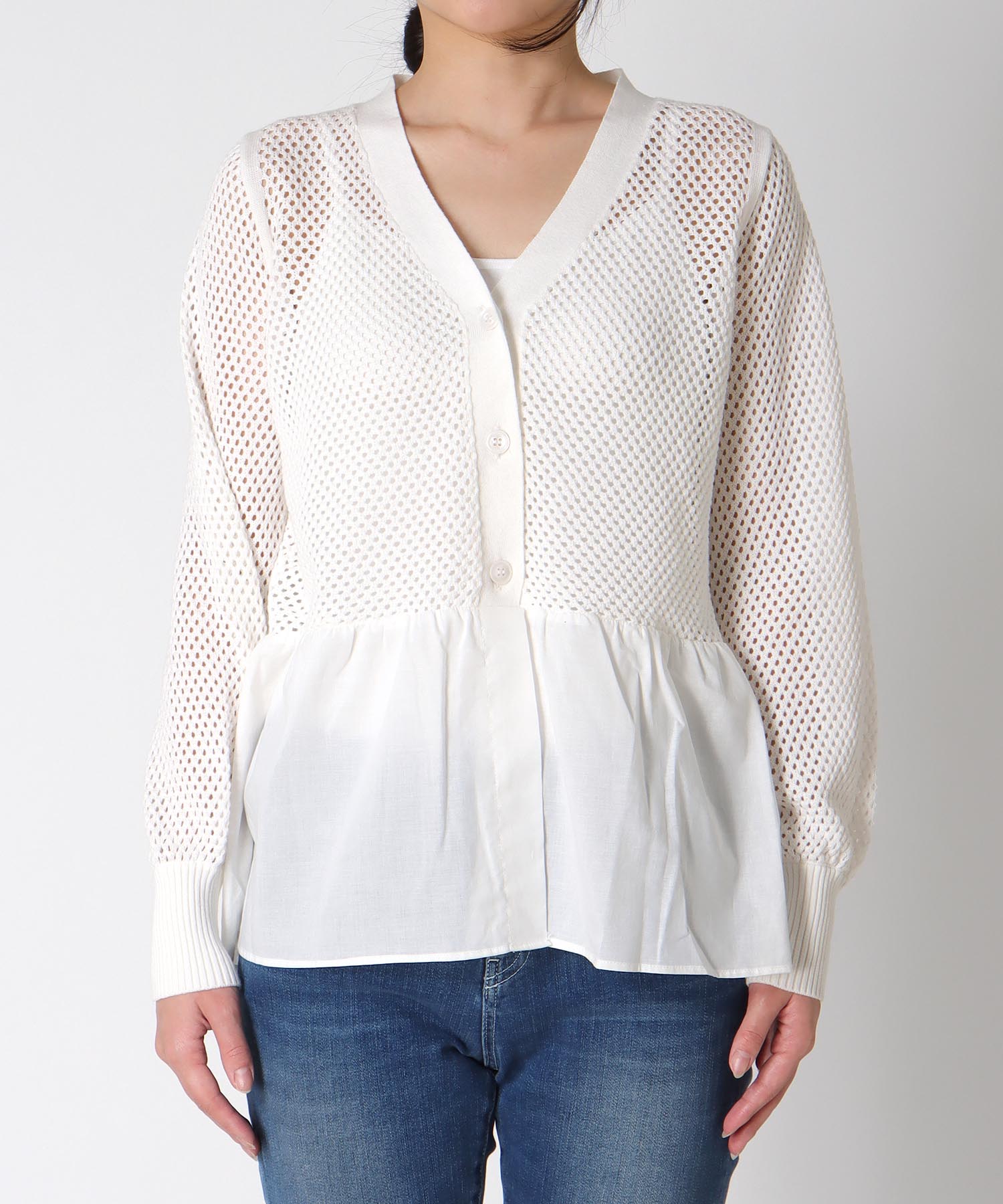 メッシュ編みペプラムカーディガン