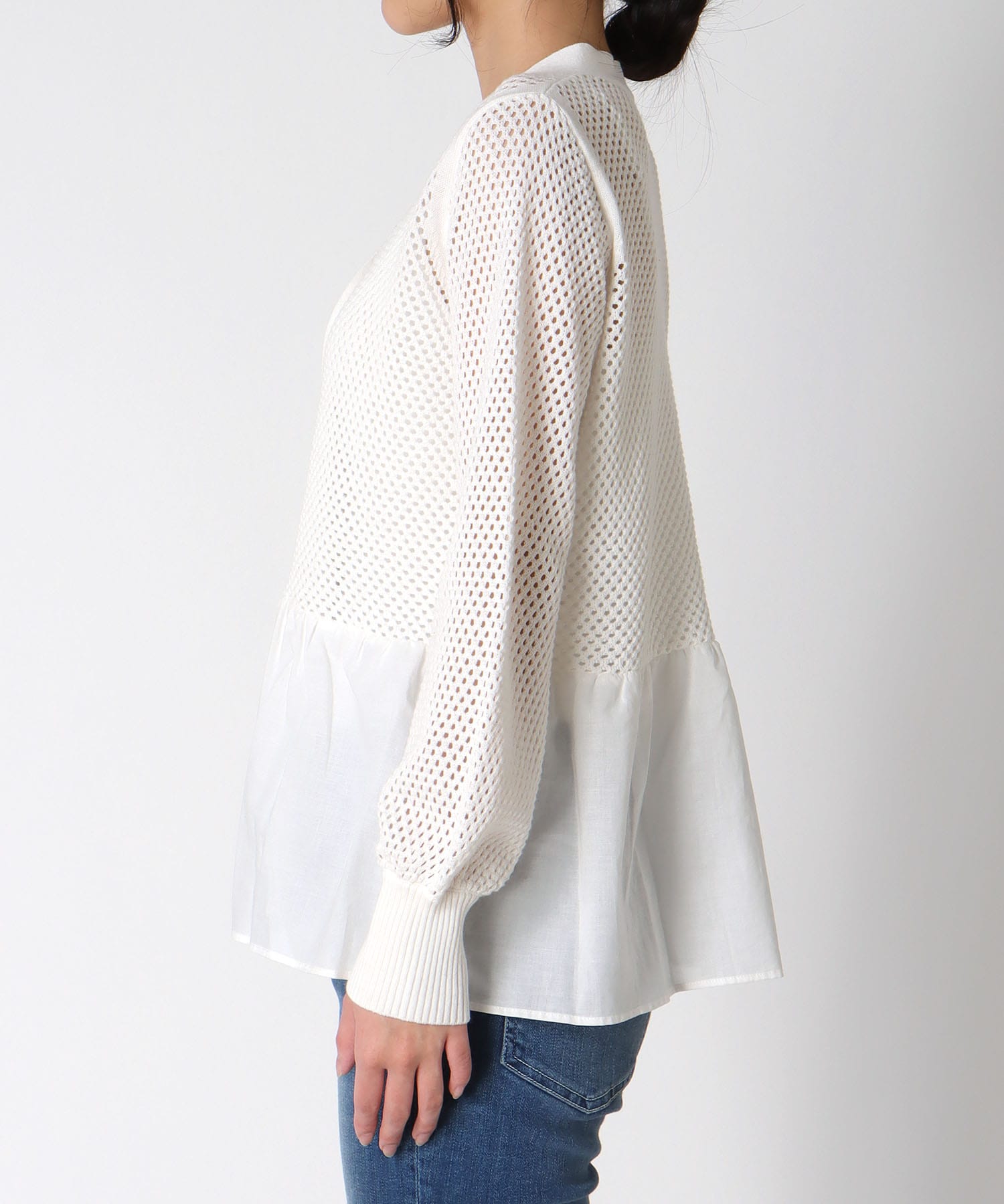 メッシュ編みペプラムカーディガン