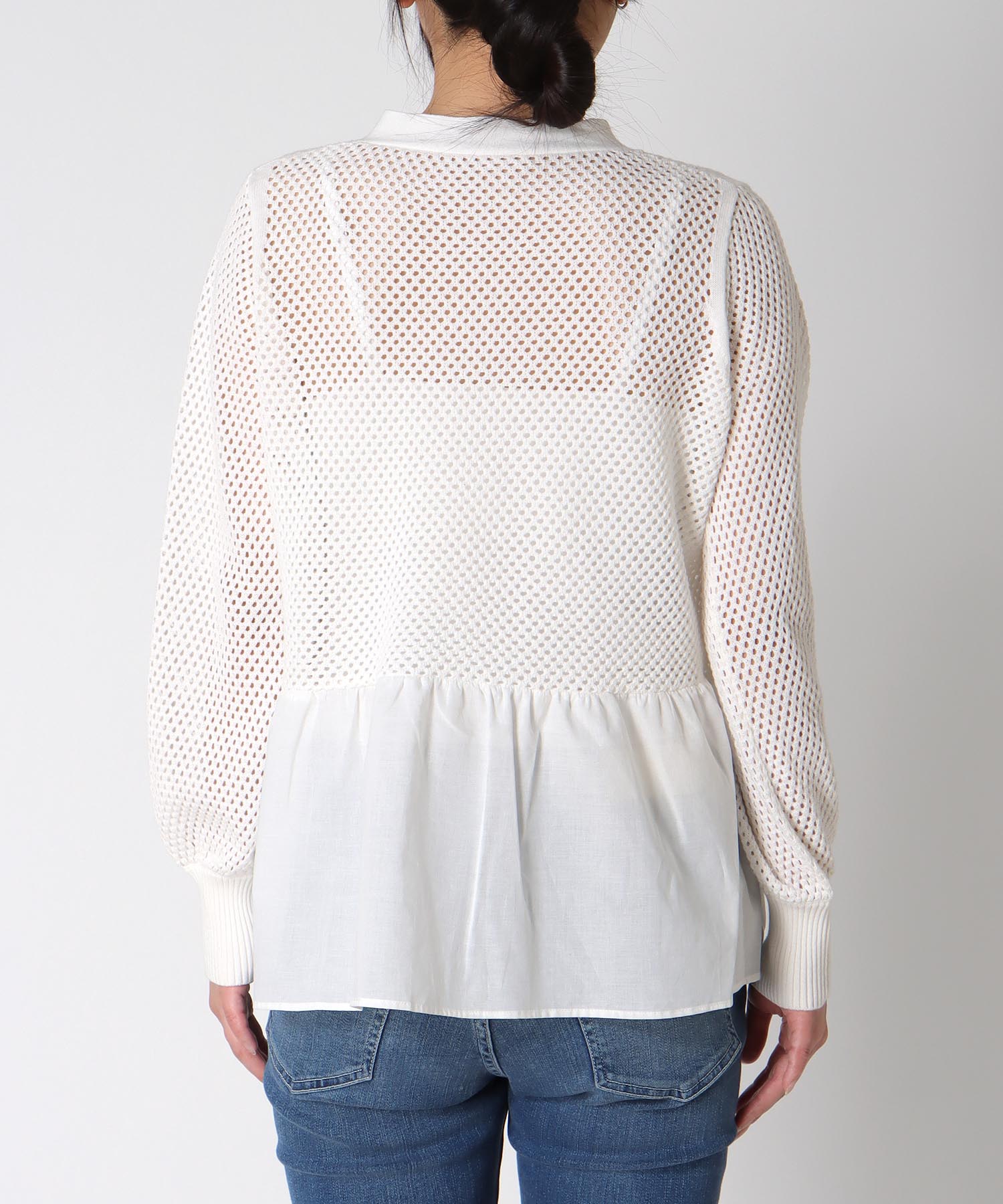 メッシュ編みペプラムカーディガン