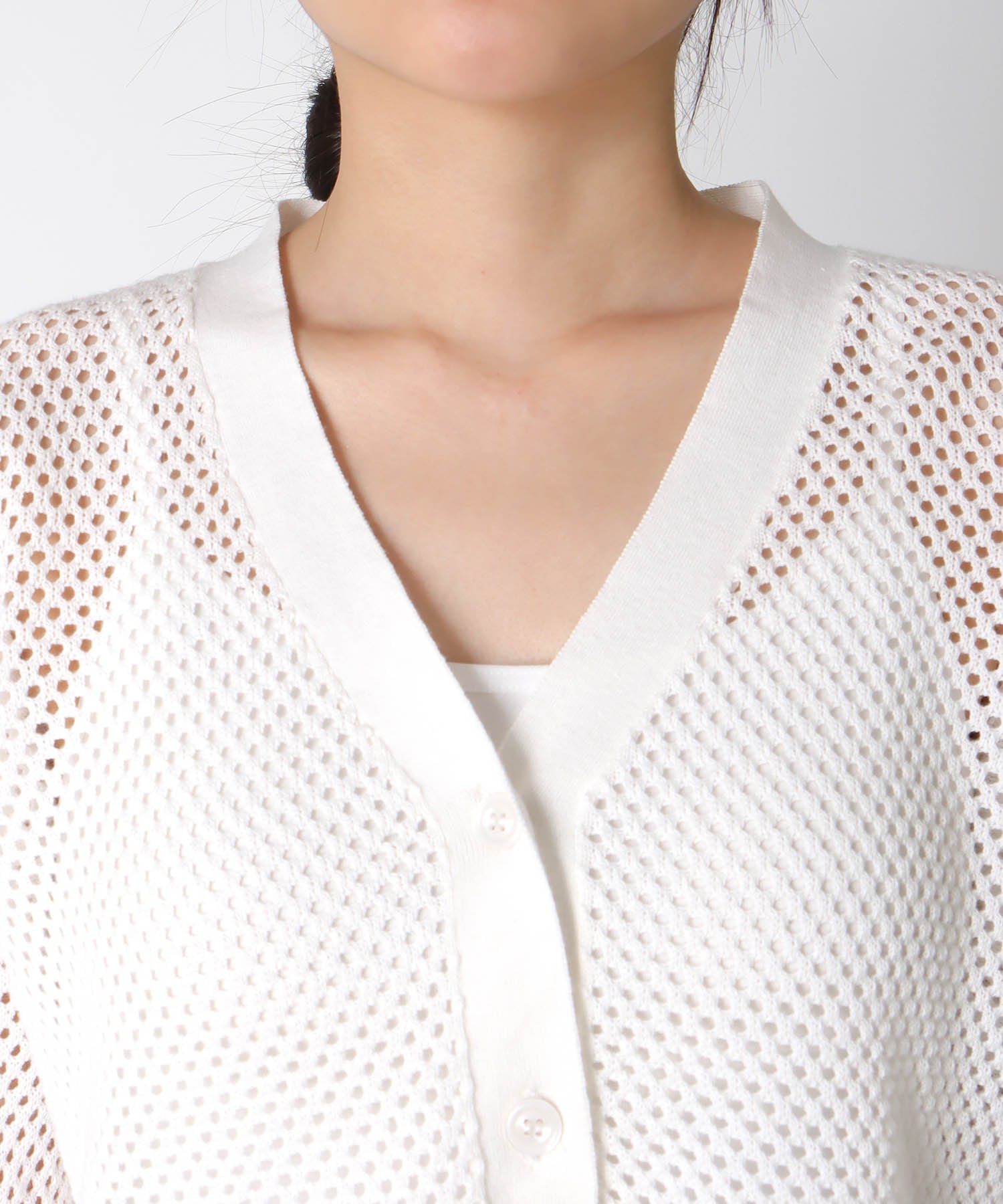 メッシュ編みペプラムカーディガン