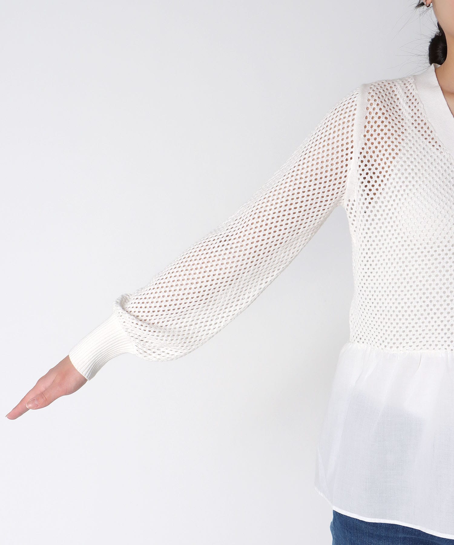 メッシュ編みペプラムカーディガン