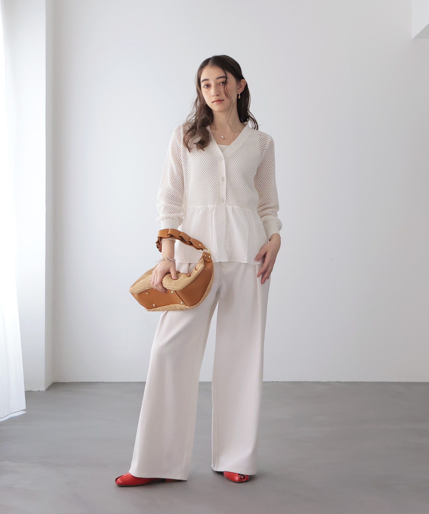 メッシュ編みペプラムカーディガン