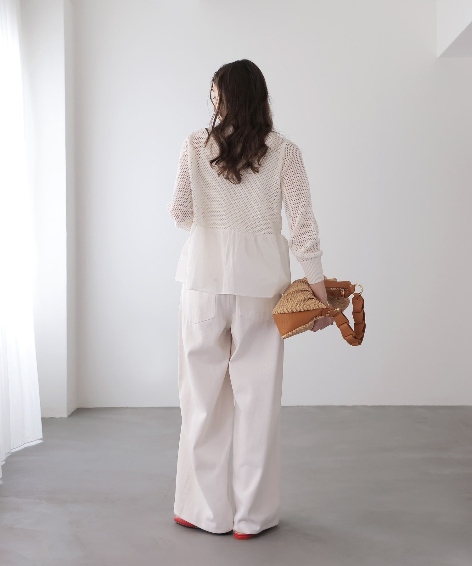 メッシュ編みペプラムカーディガン