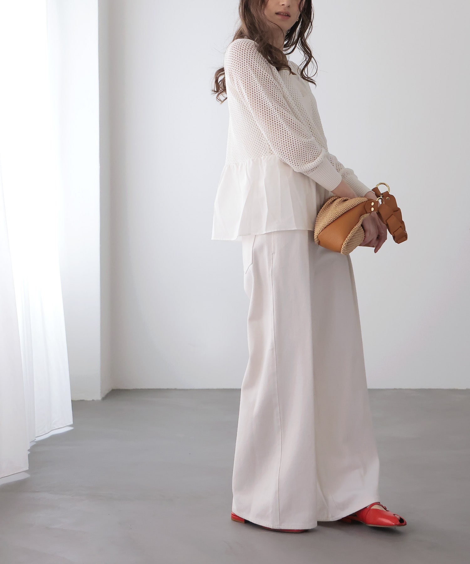 メッシュ編みペプラムカーディガン