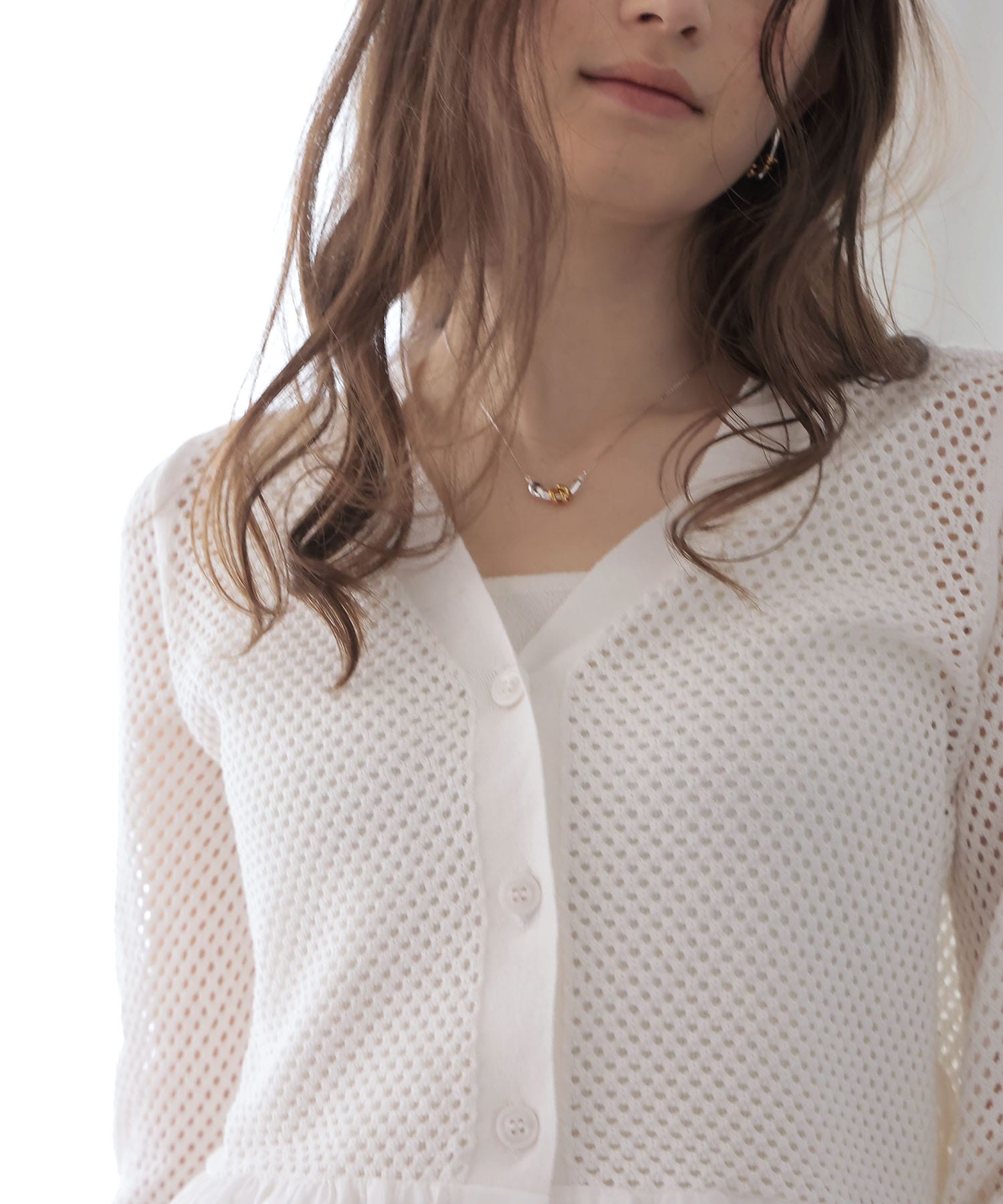 メッシュ編みペプラムカーディガン