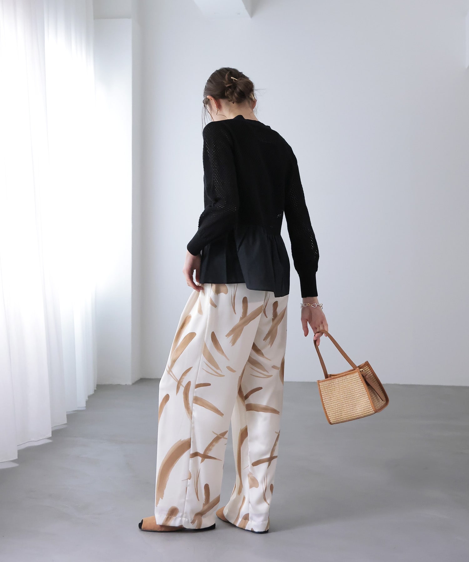 メッシュ編みペプラムカーディガン