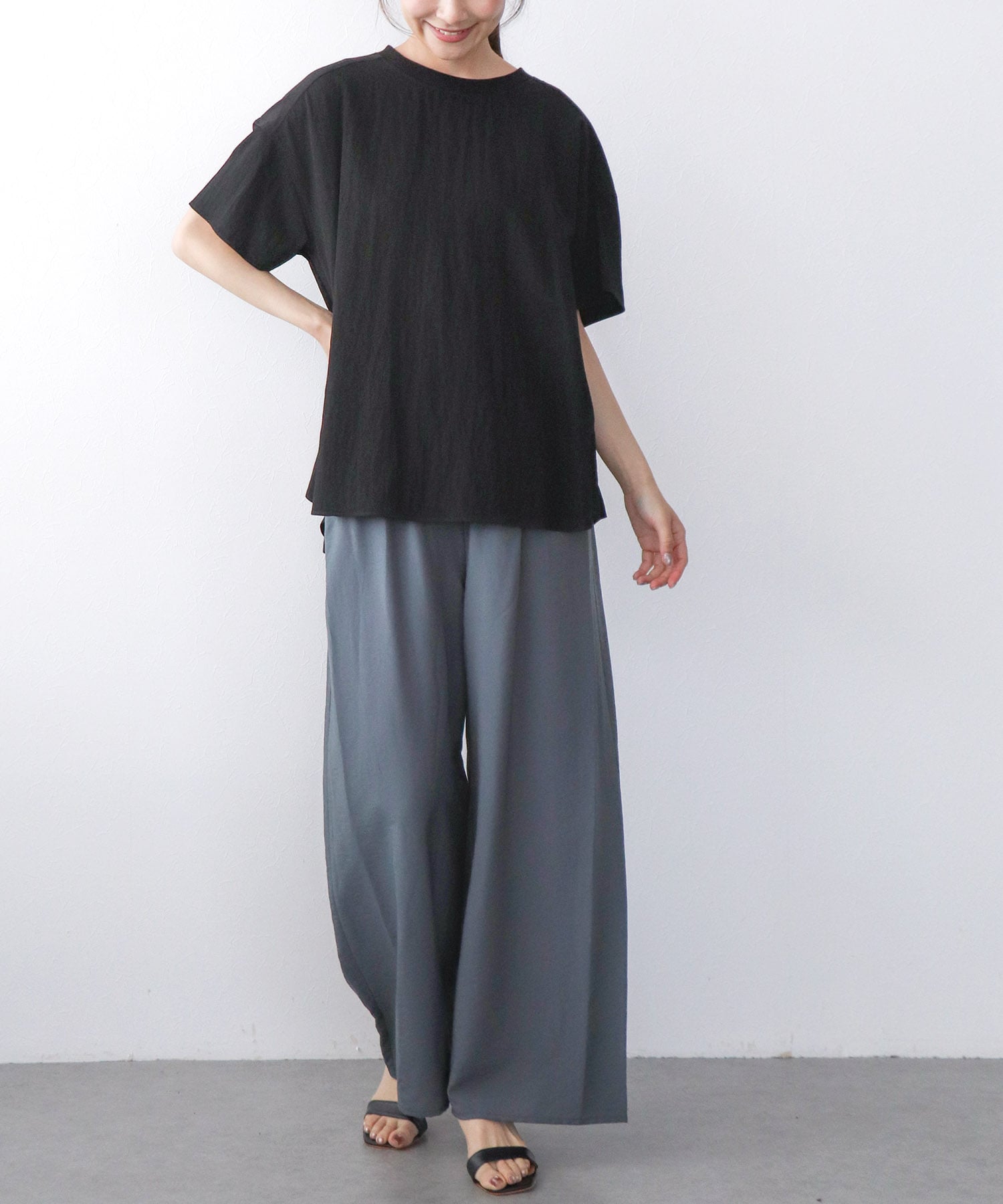 テンセルナイロンワイドパンツ