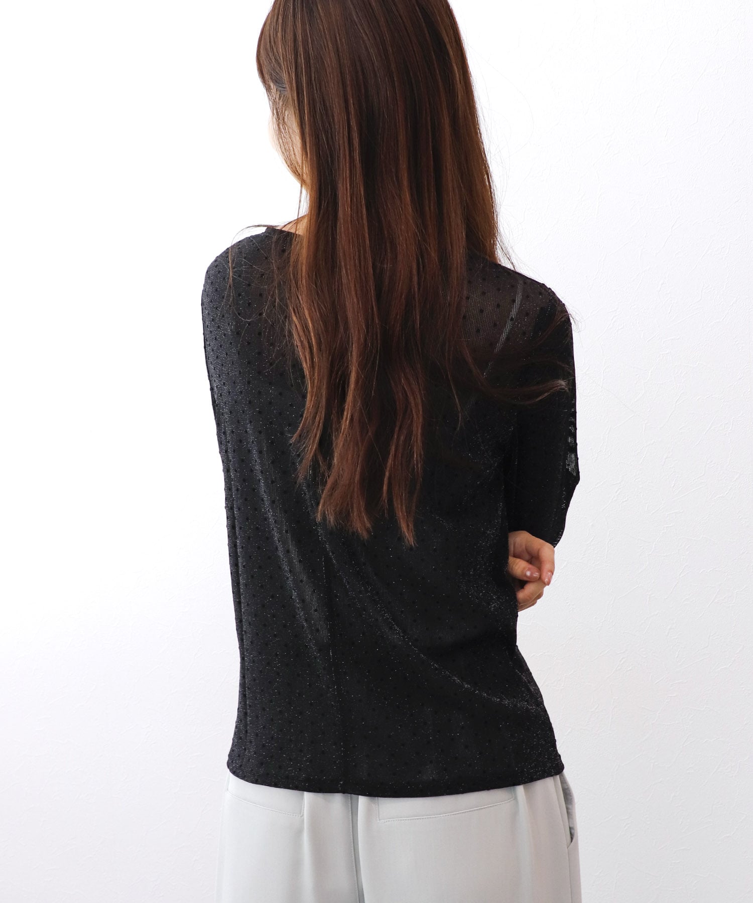 ラメフロッキードットロングＴシャツ