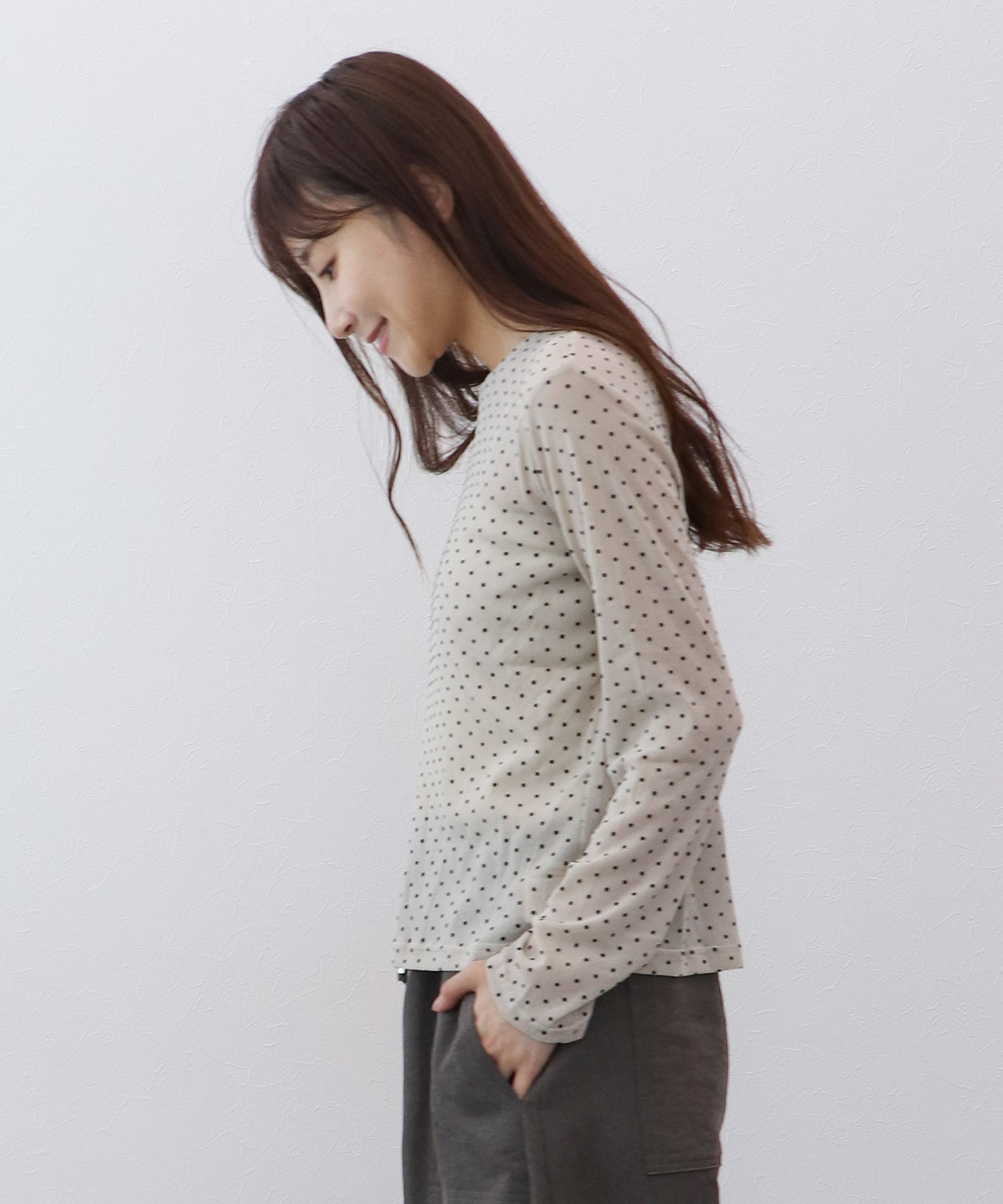 ラメフロッキードットロングＴシャツ