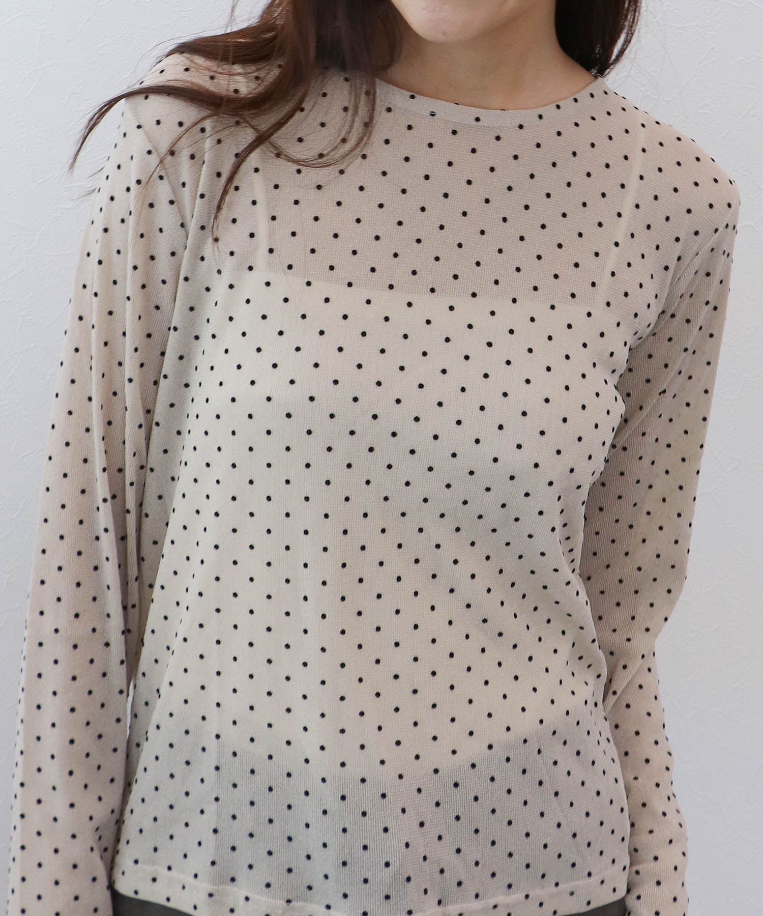 ラメフロッキードットロングＴシャツ