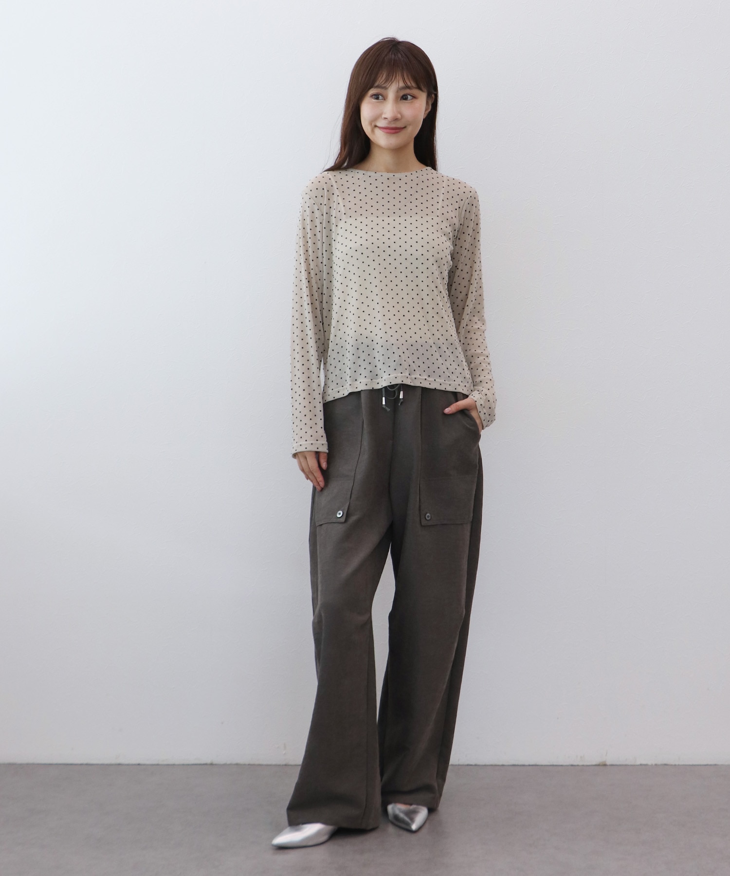 ラメフロッキードットロングＴシャツ