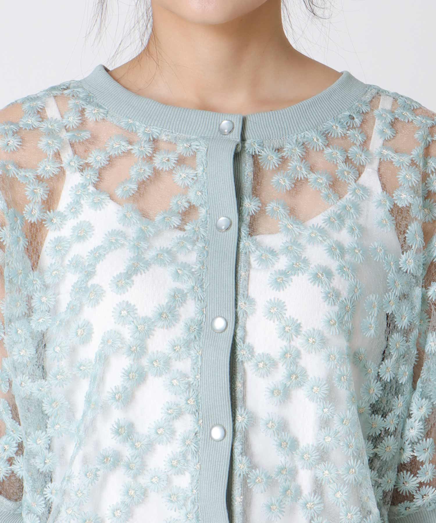 前後2wayデイジー刺繍レースカーディガン