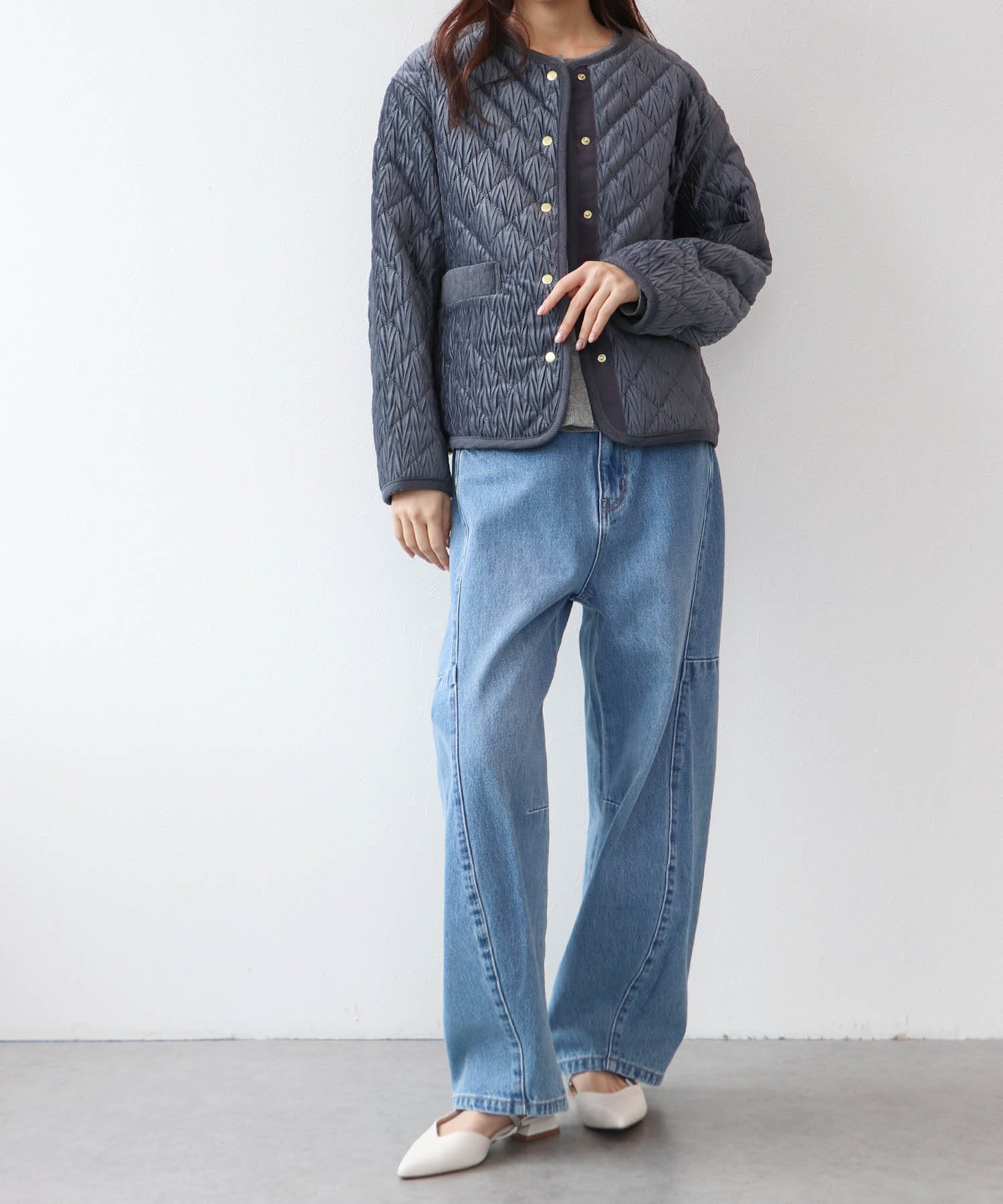 ベロアキルトノーカラージャケット