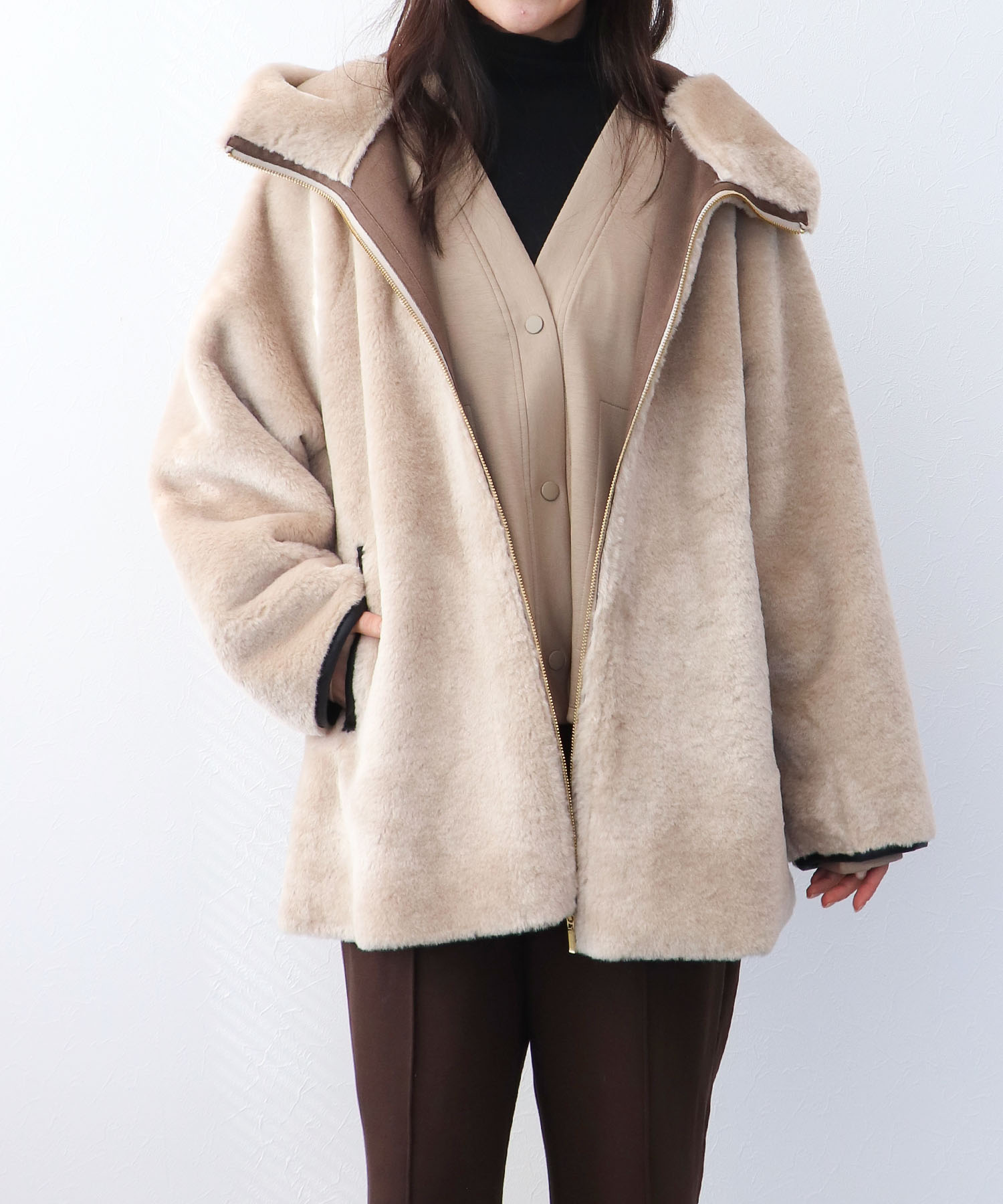 ファーボンディングショート丈コート