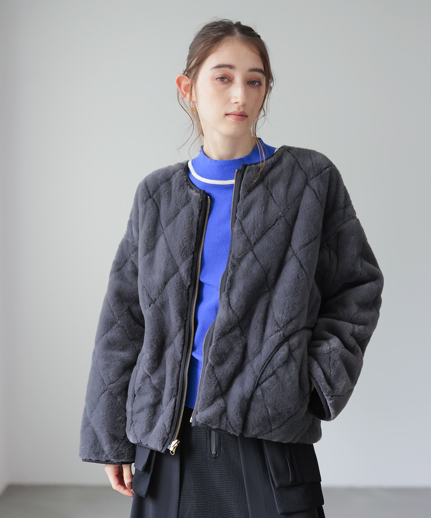 ファーキルトリバーシブルブルゾン