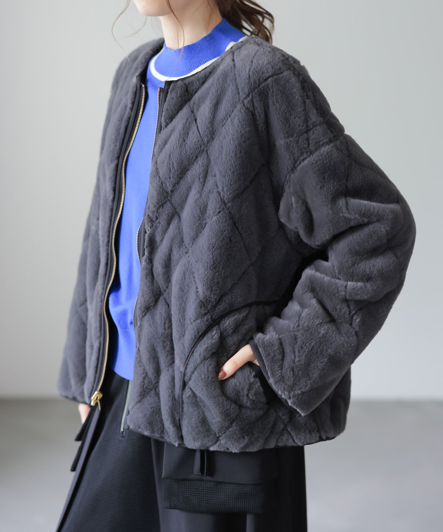 ファーキルトリバーシブルブルゾン