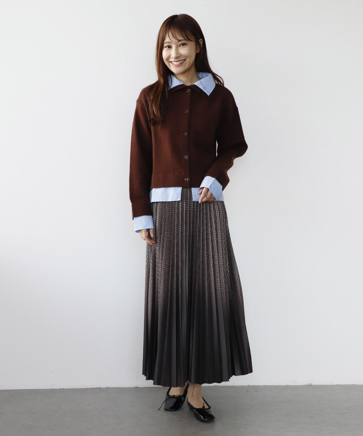 チェックニット柄プリーツスカート