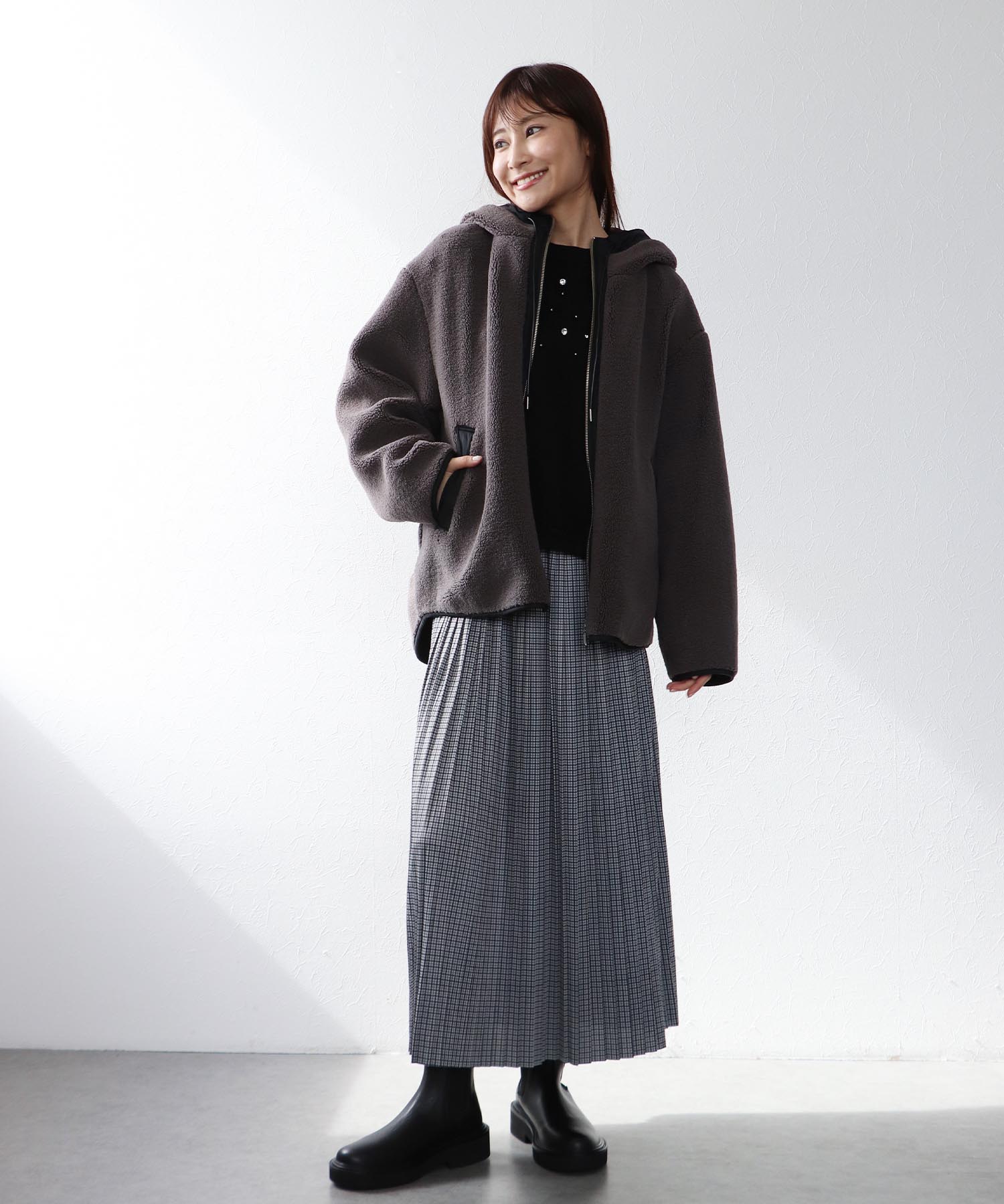 リバーシブルチェックプリーツスカート