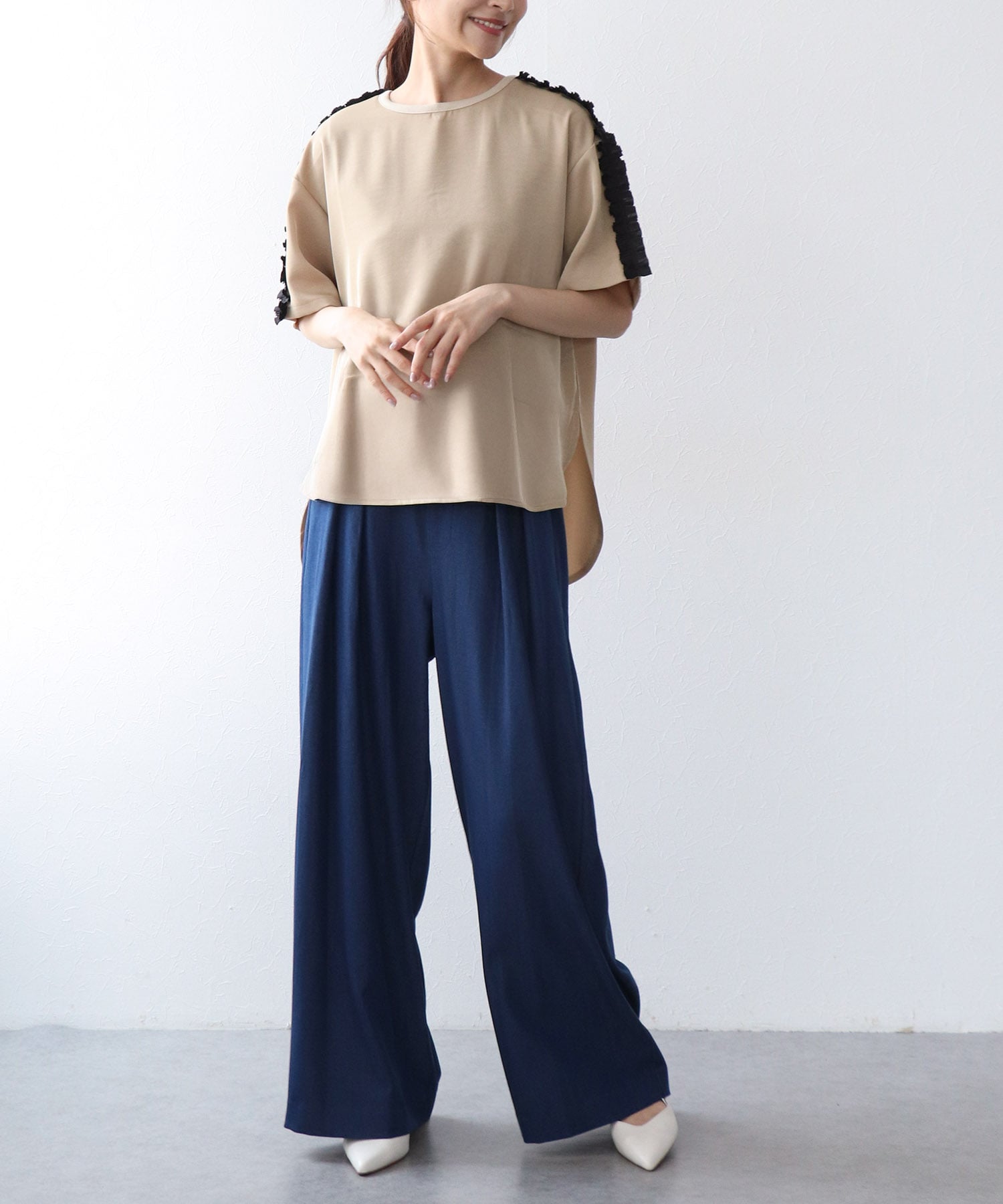 テンセルデニム2タックワイドパンツ
