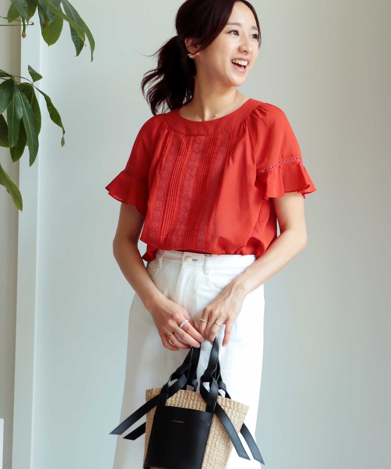 シフォン オリジナルレース半袖ブラウス