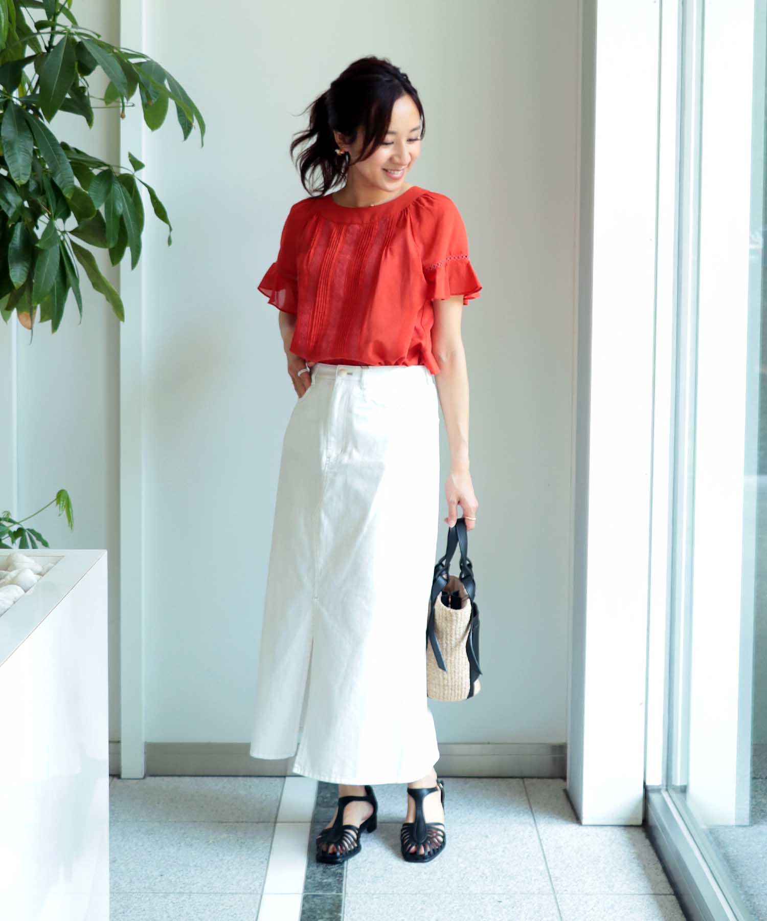 シフォン オリジナルレース半袖ブラウス