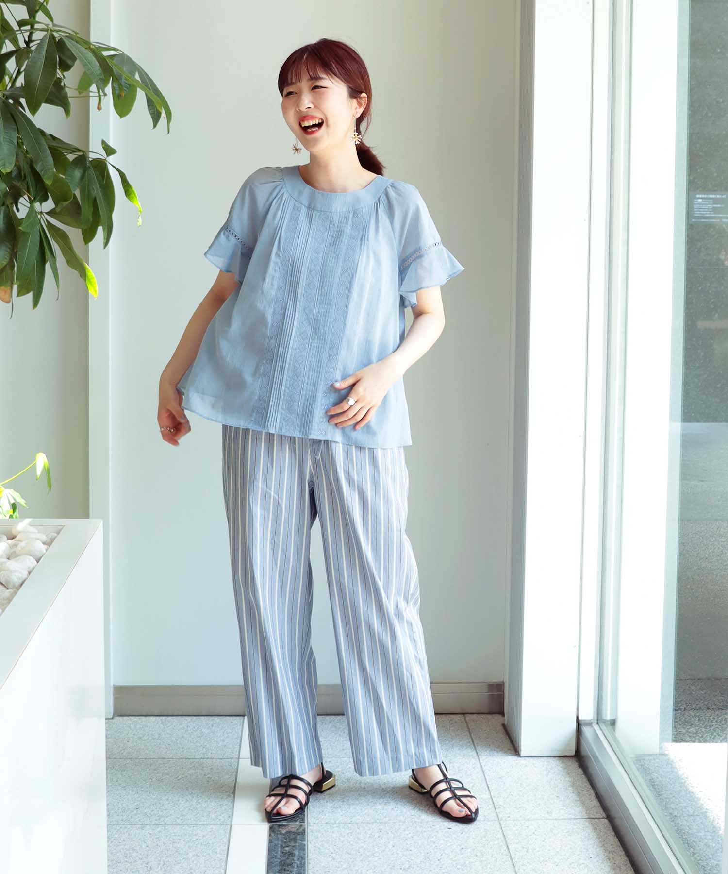 シフォン オリジナルレース半袖ブラウス