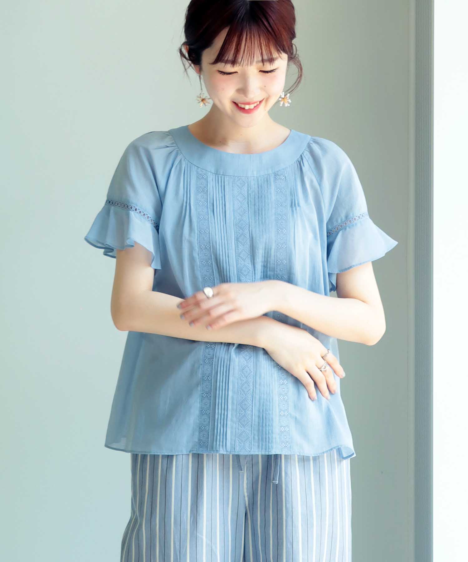 シフォン オリジナルレース半袖ブラウス