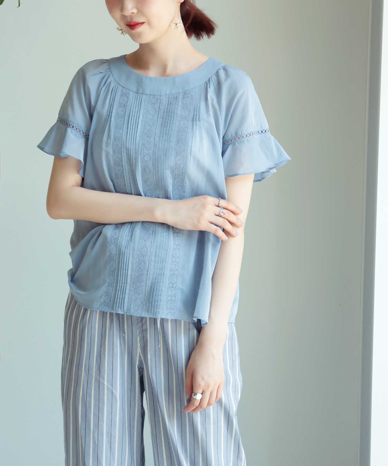 シフォン オリジナルレース半袖ブラウス