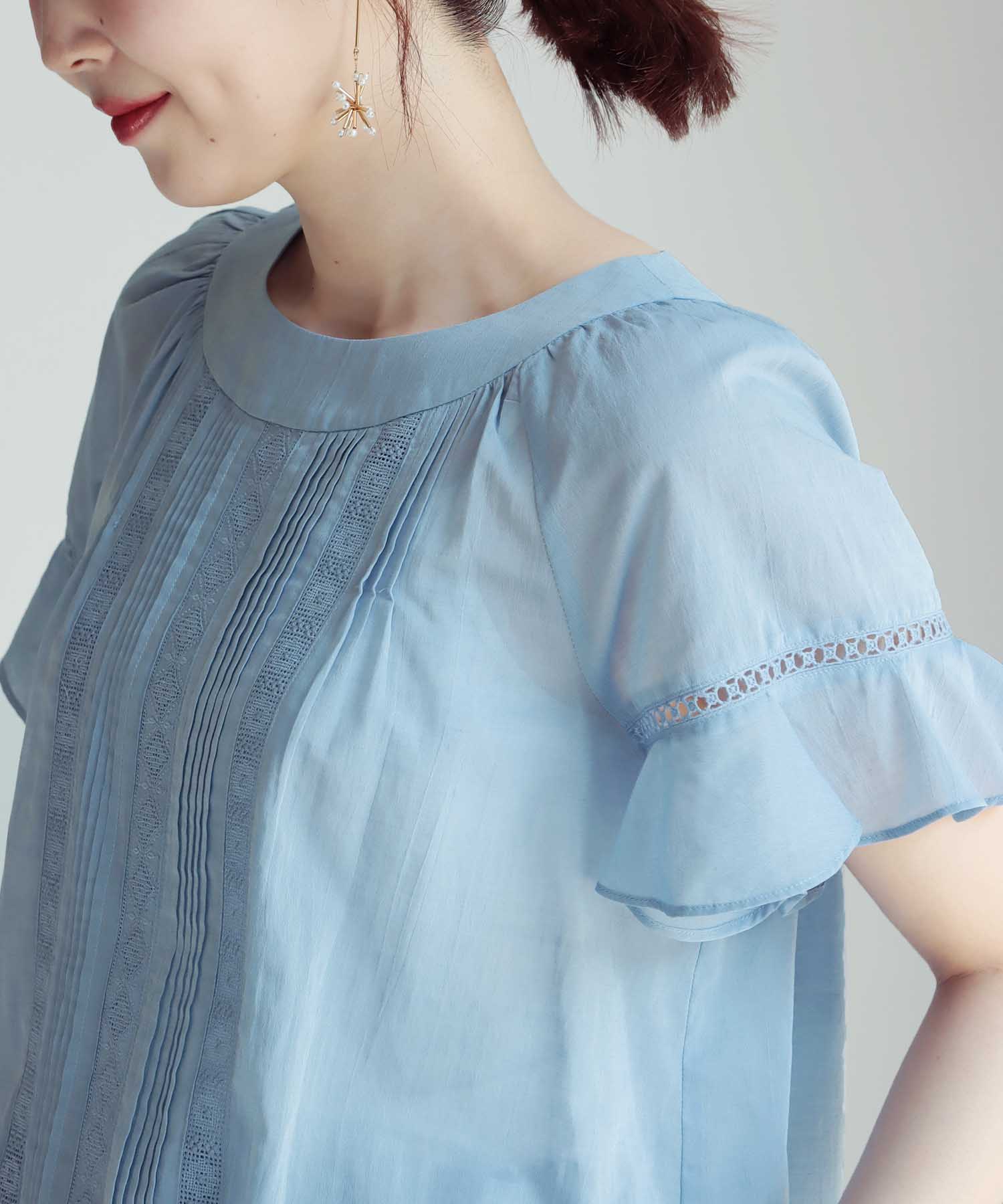 シフォン オリジナルレース半袖ブラウス