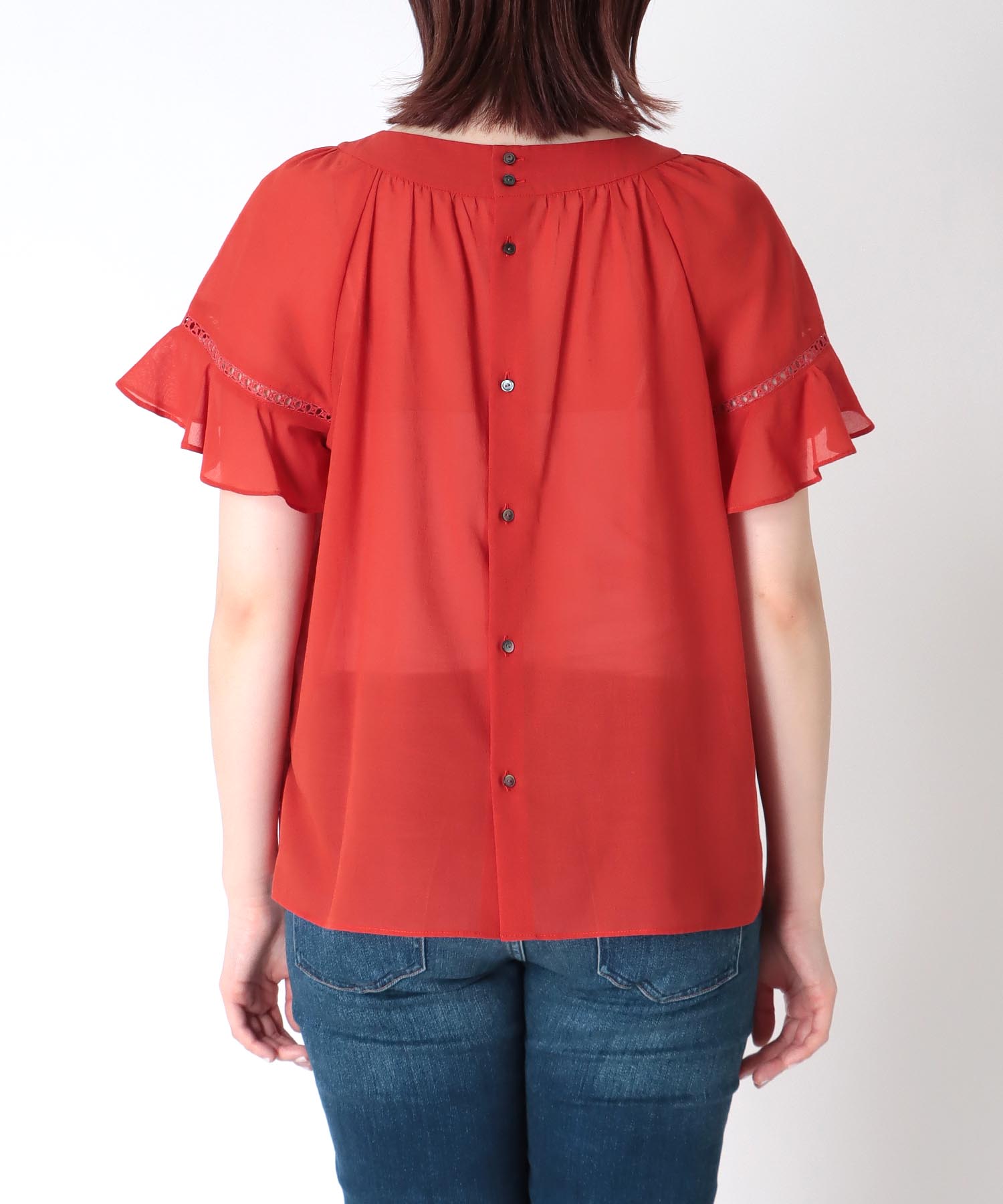 シフォン オリジナルレース半袖ブラウス