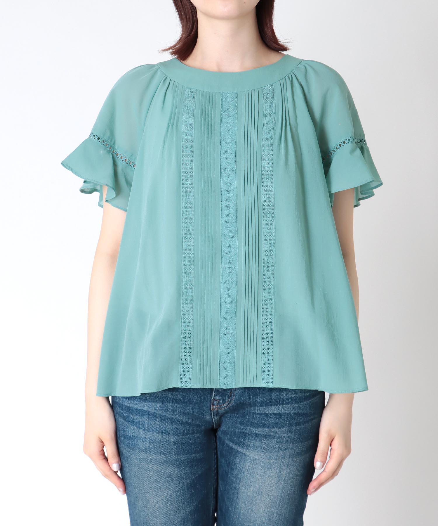 シフォン オリジナルレース半袖ブラウス