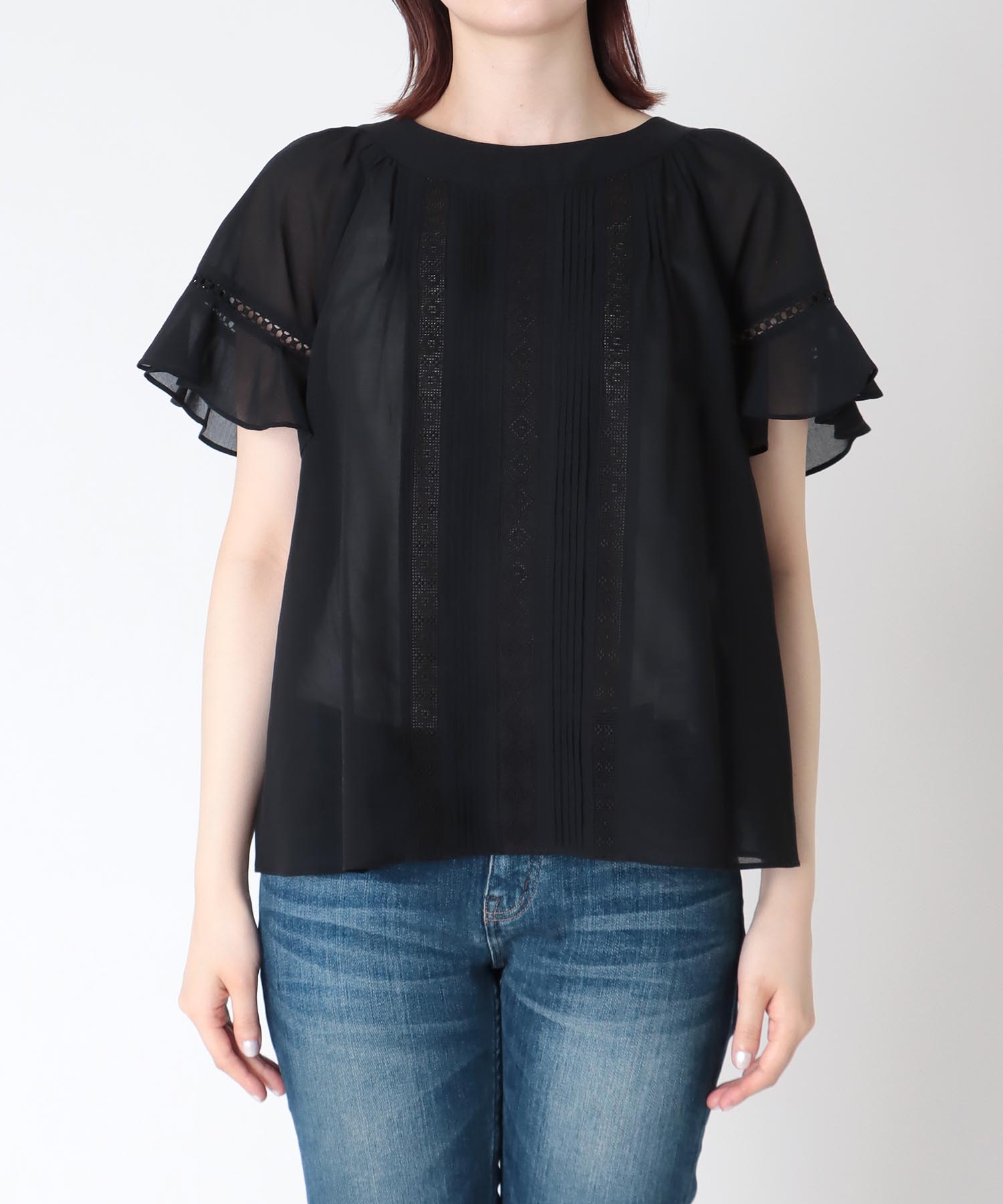 シフォン オリジナルレース半袖ブラウス