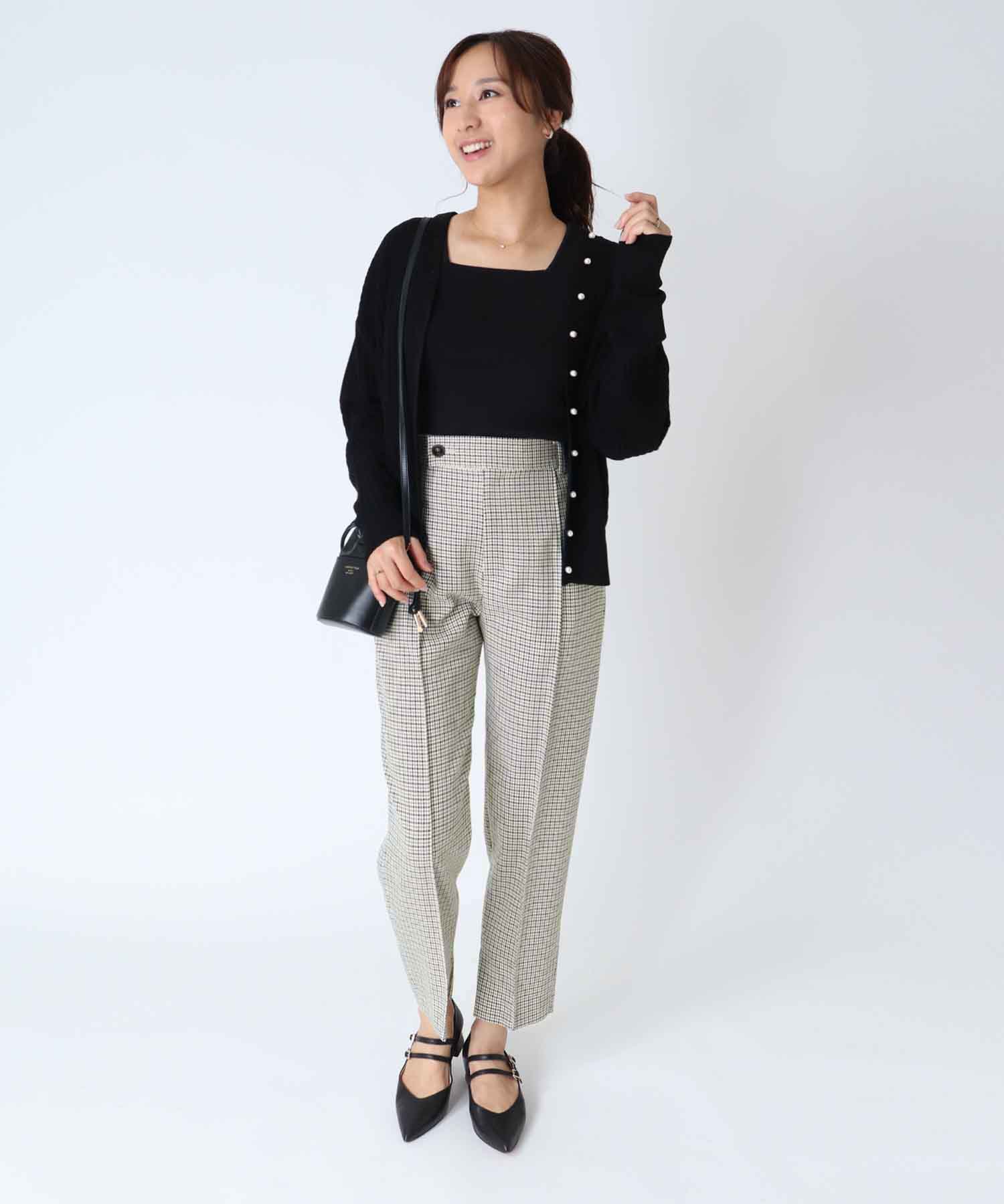 千鳥チェックセンタープレス テーパードパンツ